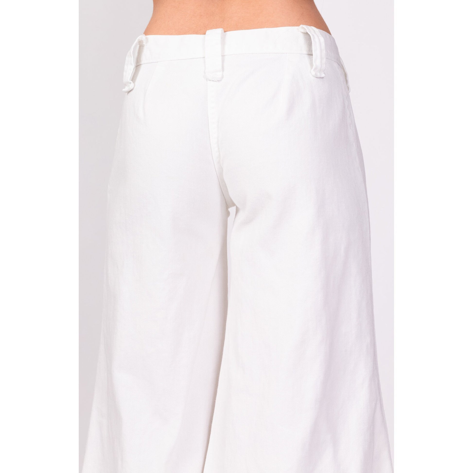 70s White Cotton Contrast Stitch Bell Bottoms - Men's Small