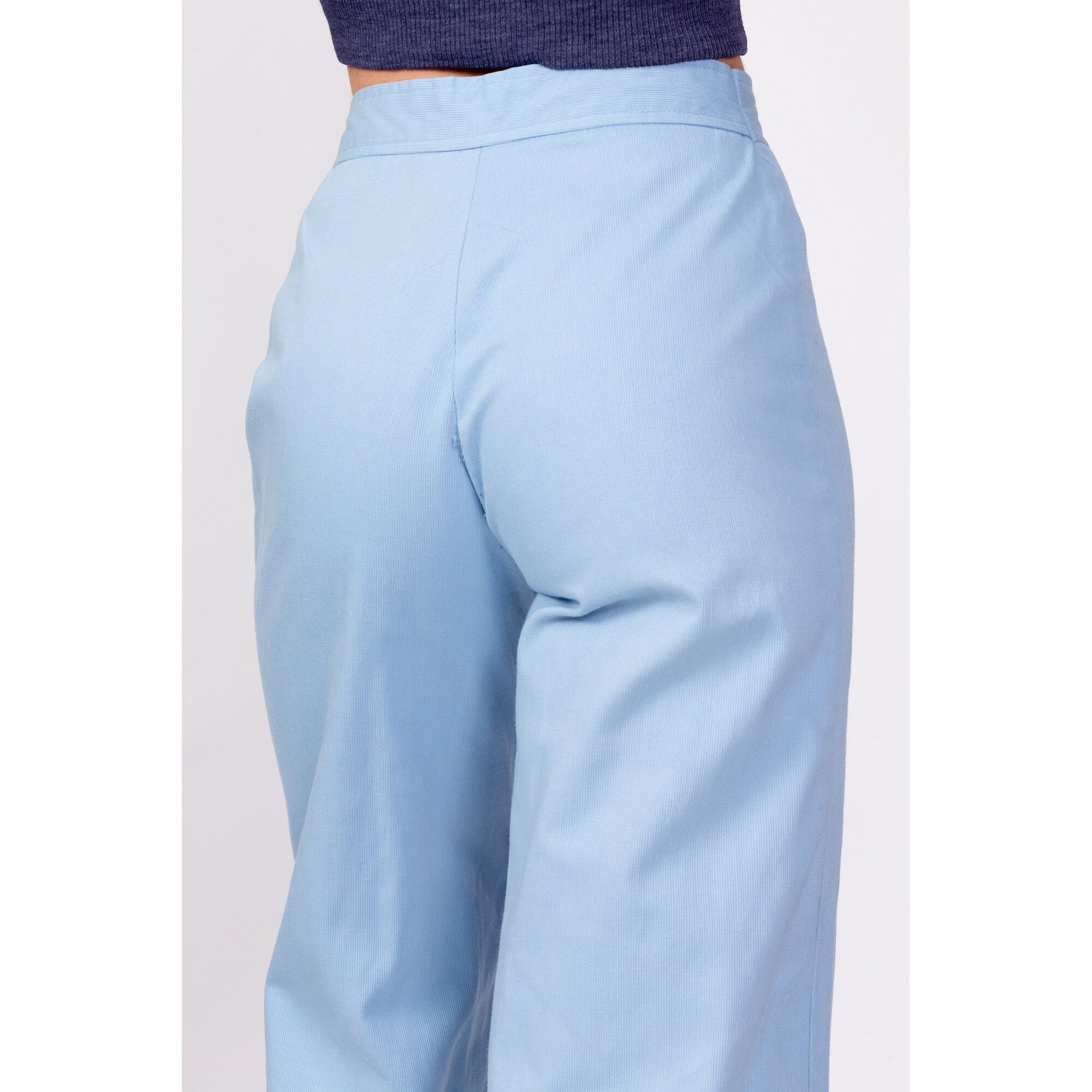70s Baby Blue Woven Pocket Flared Pants - Extra Small, 24" 