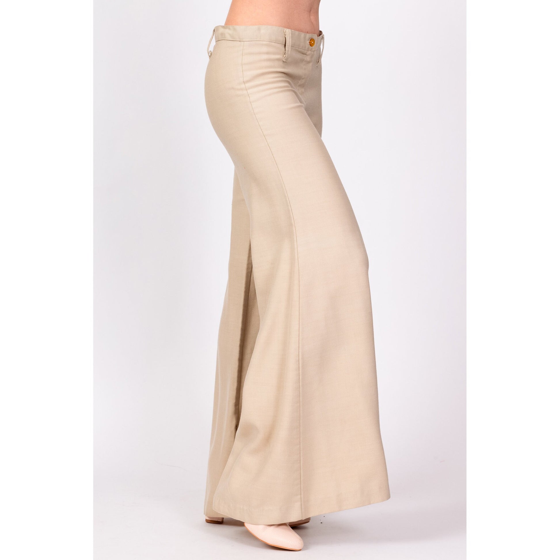70s Khaki Low Rise Bell Bottoms - Extra Small 