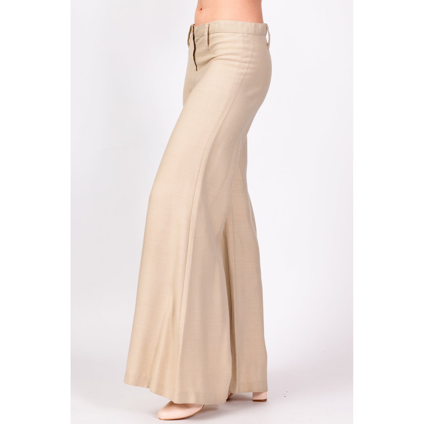 70s Khaki Low Rise Bell Bottoms - Extra Small 