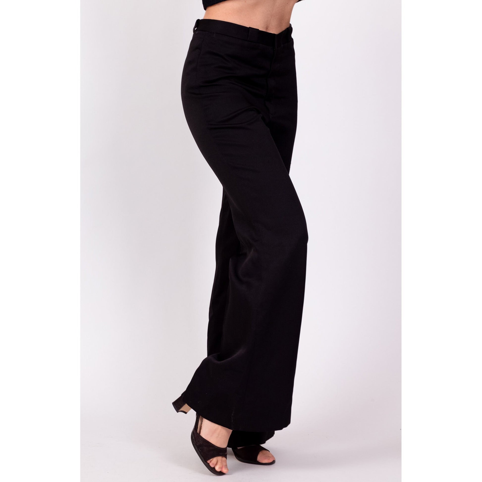 70s Black High Waisted Flared Pants - Petite Small, 26" 