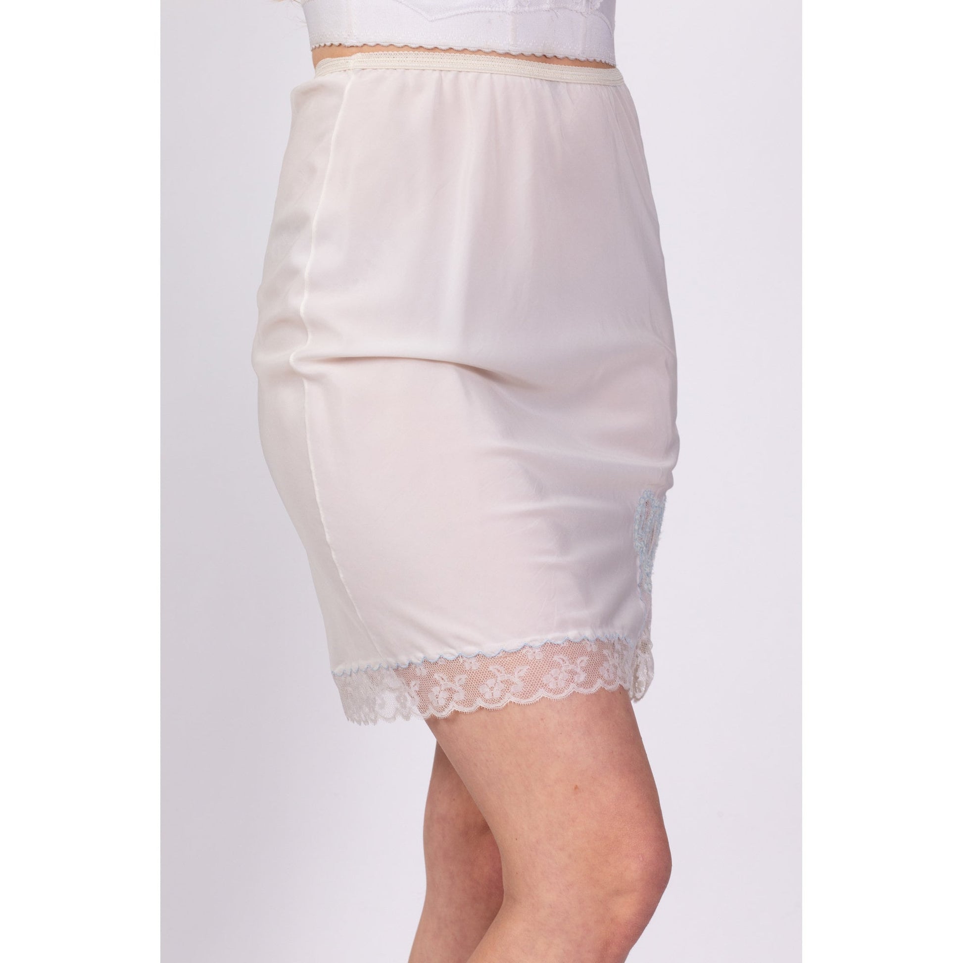 70s Lace Trim Mini Skirt Slip - XS to Small 