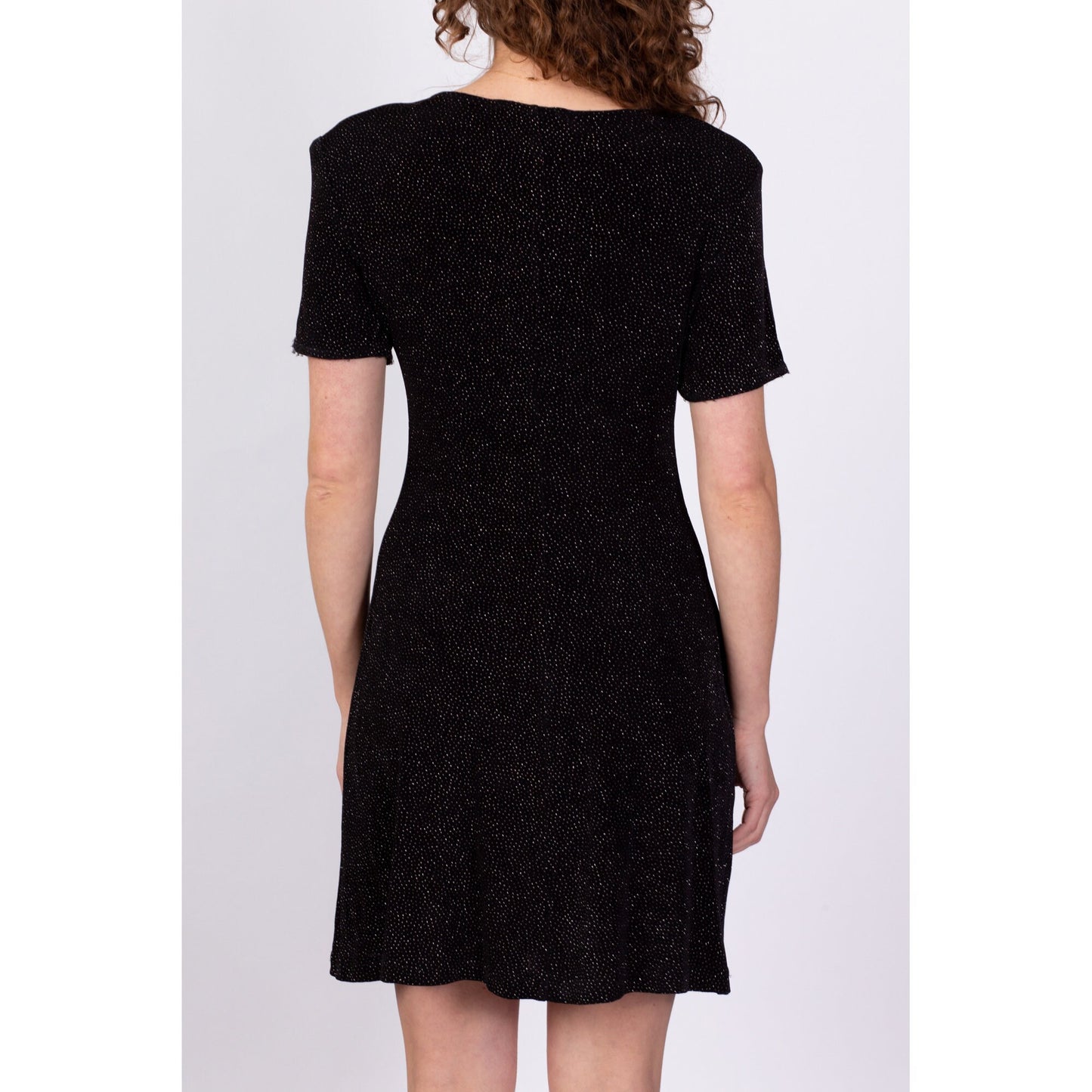 90s Black Metallic Sparkle Mini Dress - Medium 