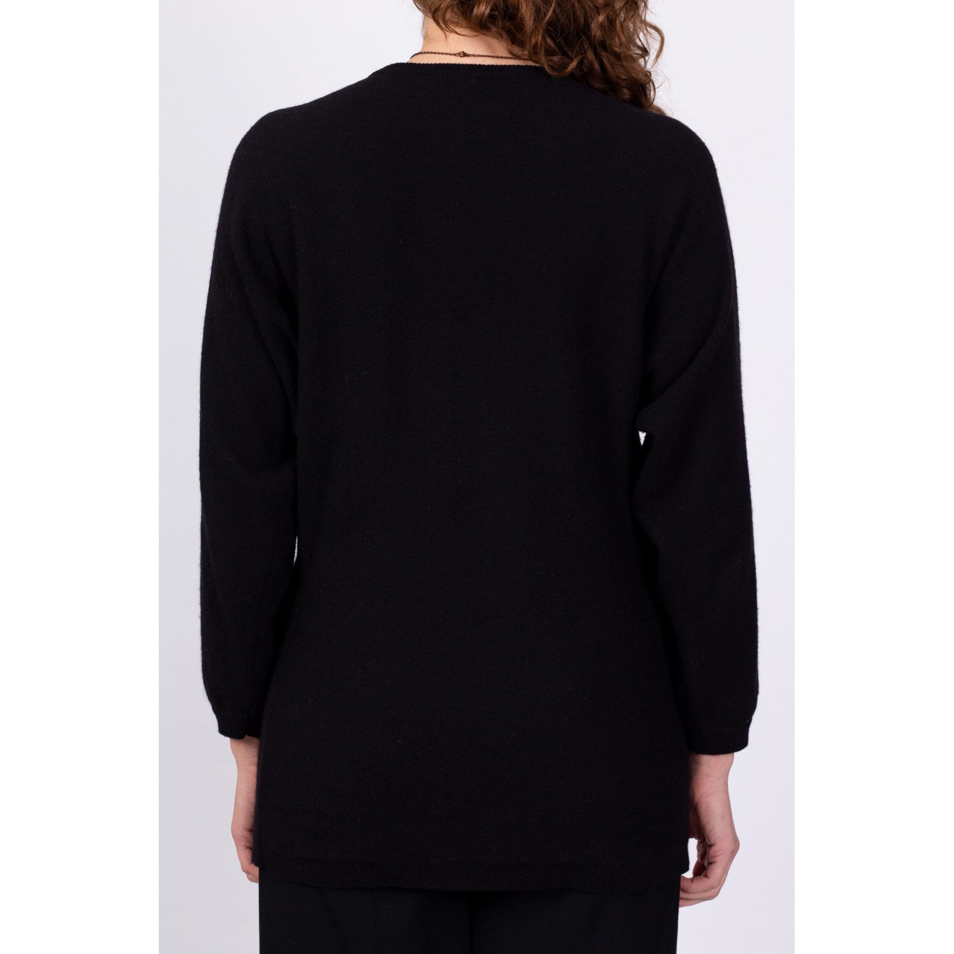 80s Black Angora Sequin Elephant Sweater - Small to Medium 