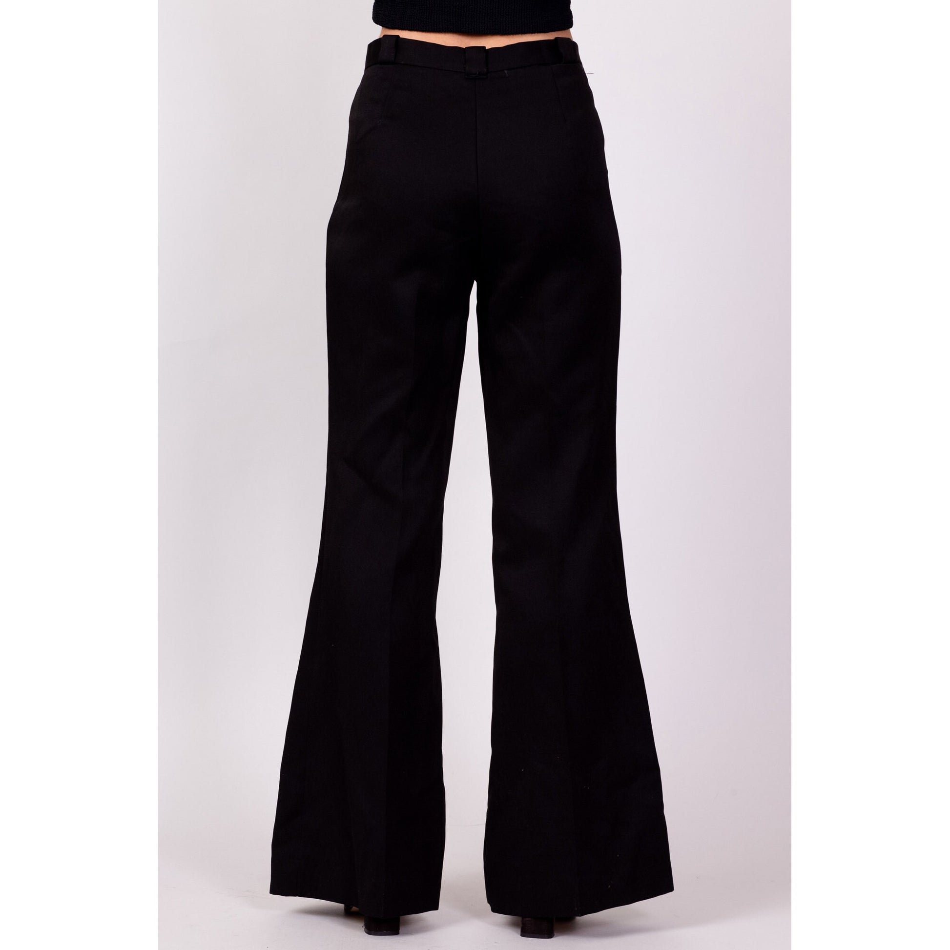 70s Black High Waisted Flared Pants - Petite Small, 26" 