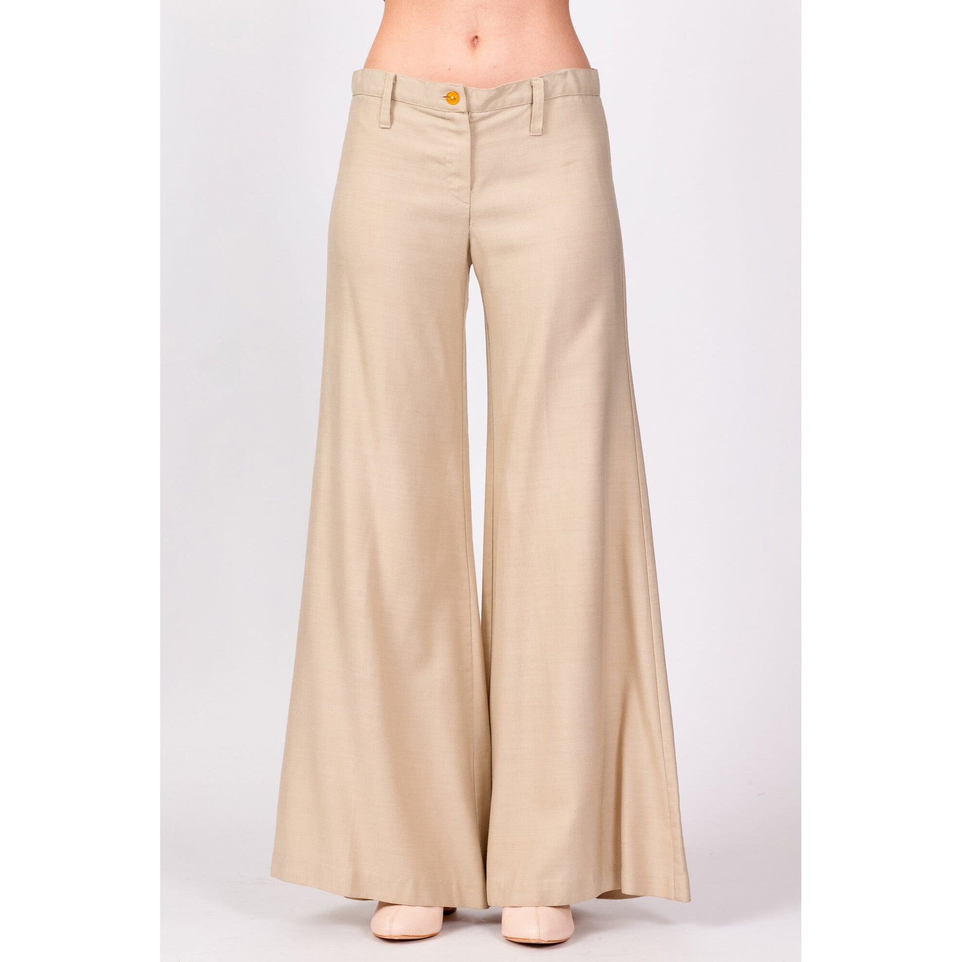 70s Khaki Low Rise Bell Bottoms - Extra Small 