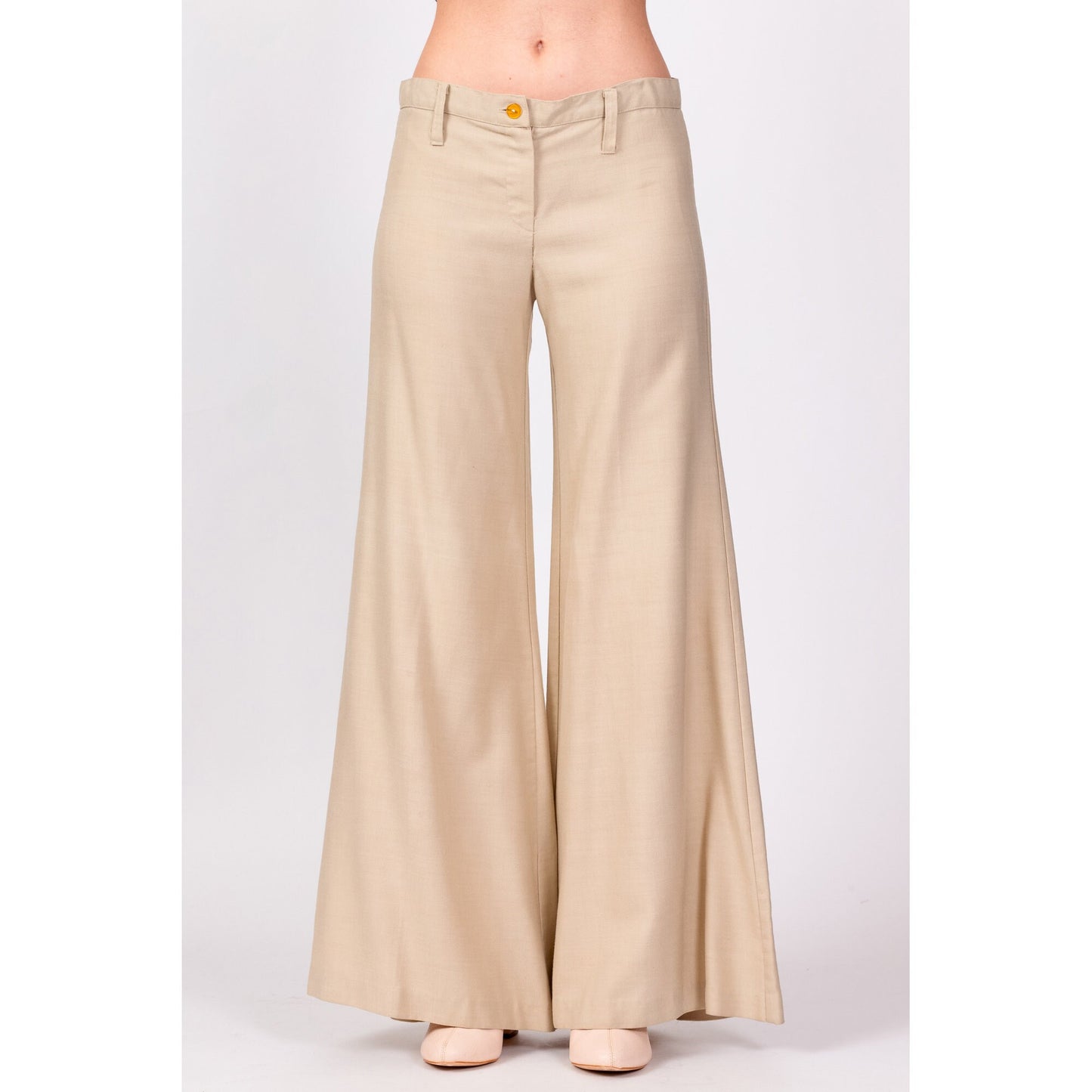 70s Khaki Low Rise Bell Bottoms - Extra Small 