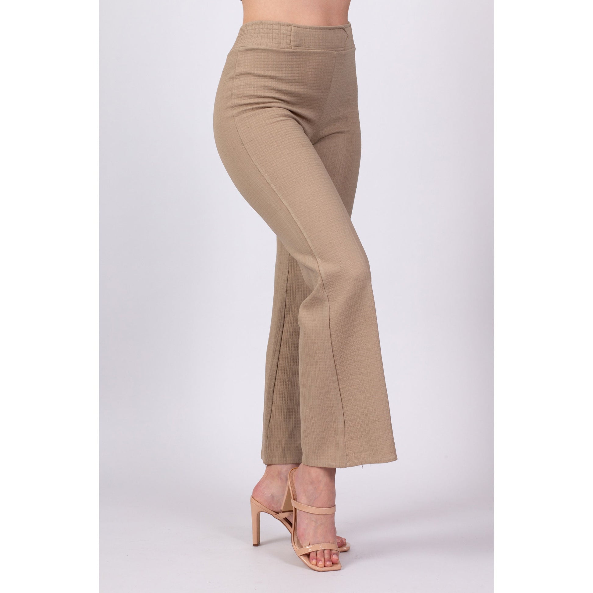 70s Taupe High Waisted Flared Pants - XS to Petite Small, 25"-27" 