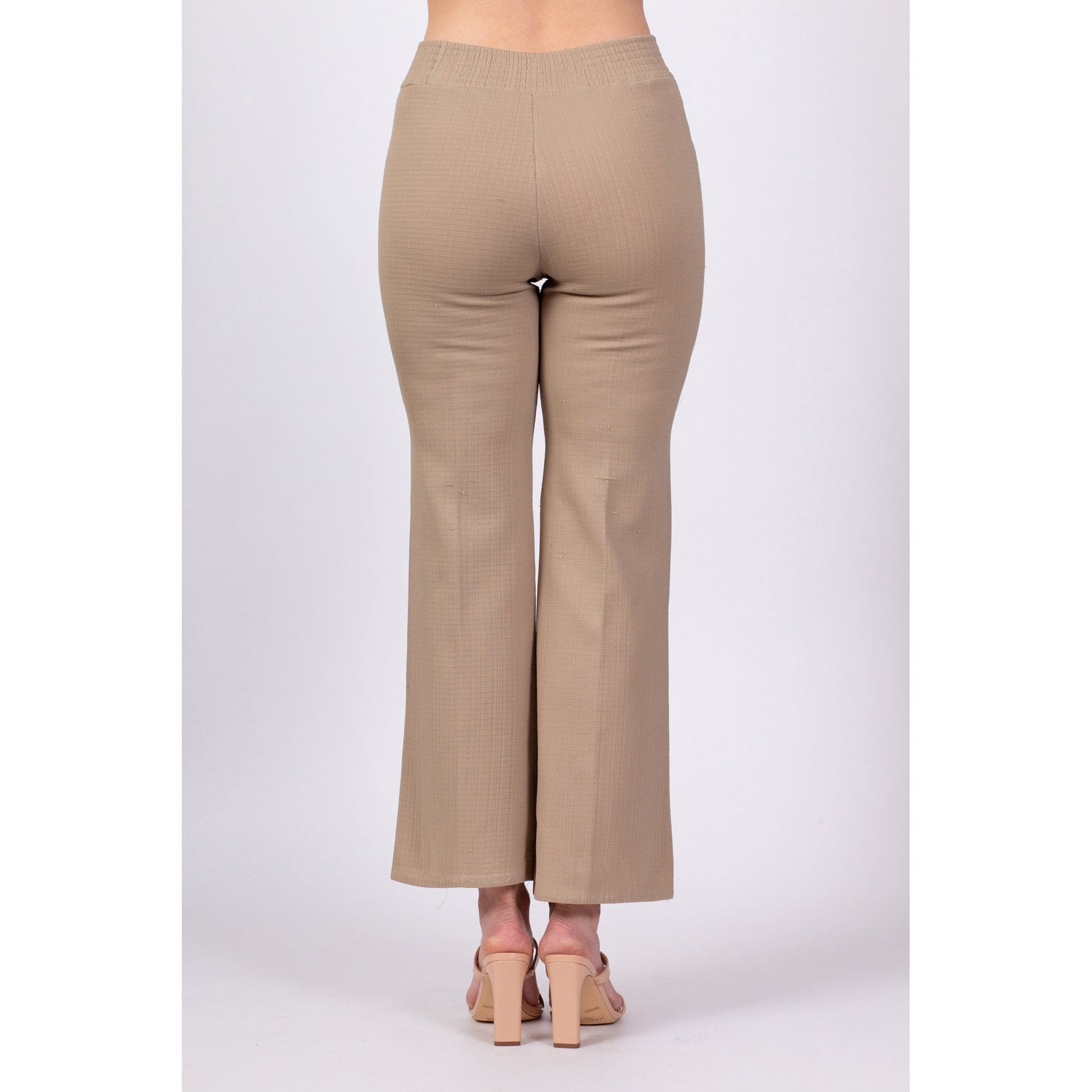 70s Taupe High Waisted Flared Pants - XS to Petite Small, 25"-27" 