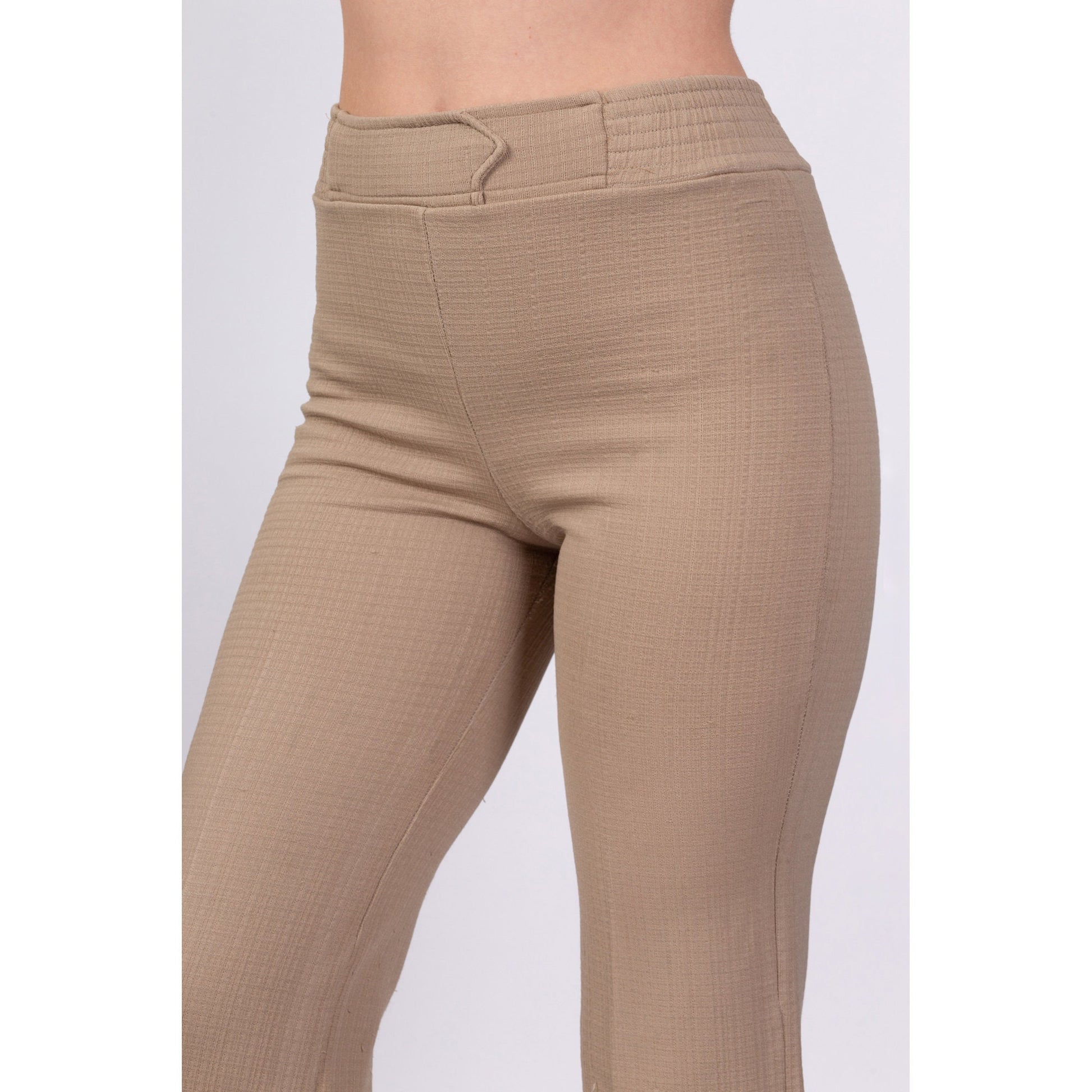 70s Taupe High Waisted Flared Pants - XS to Petite Small, 25"-27" 