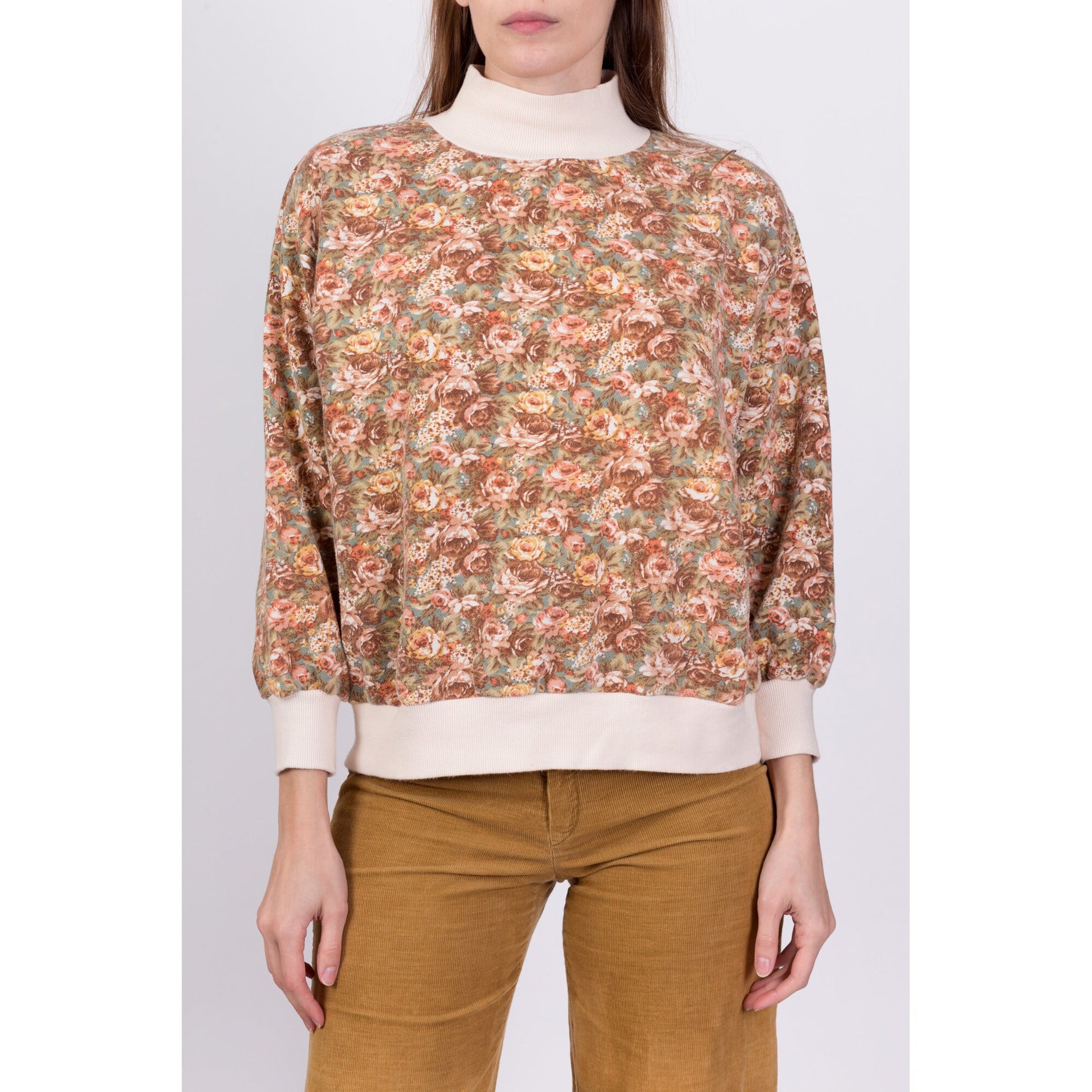 80s Floral Mockneck Sweatshirt - Large 