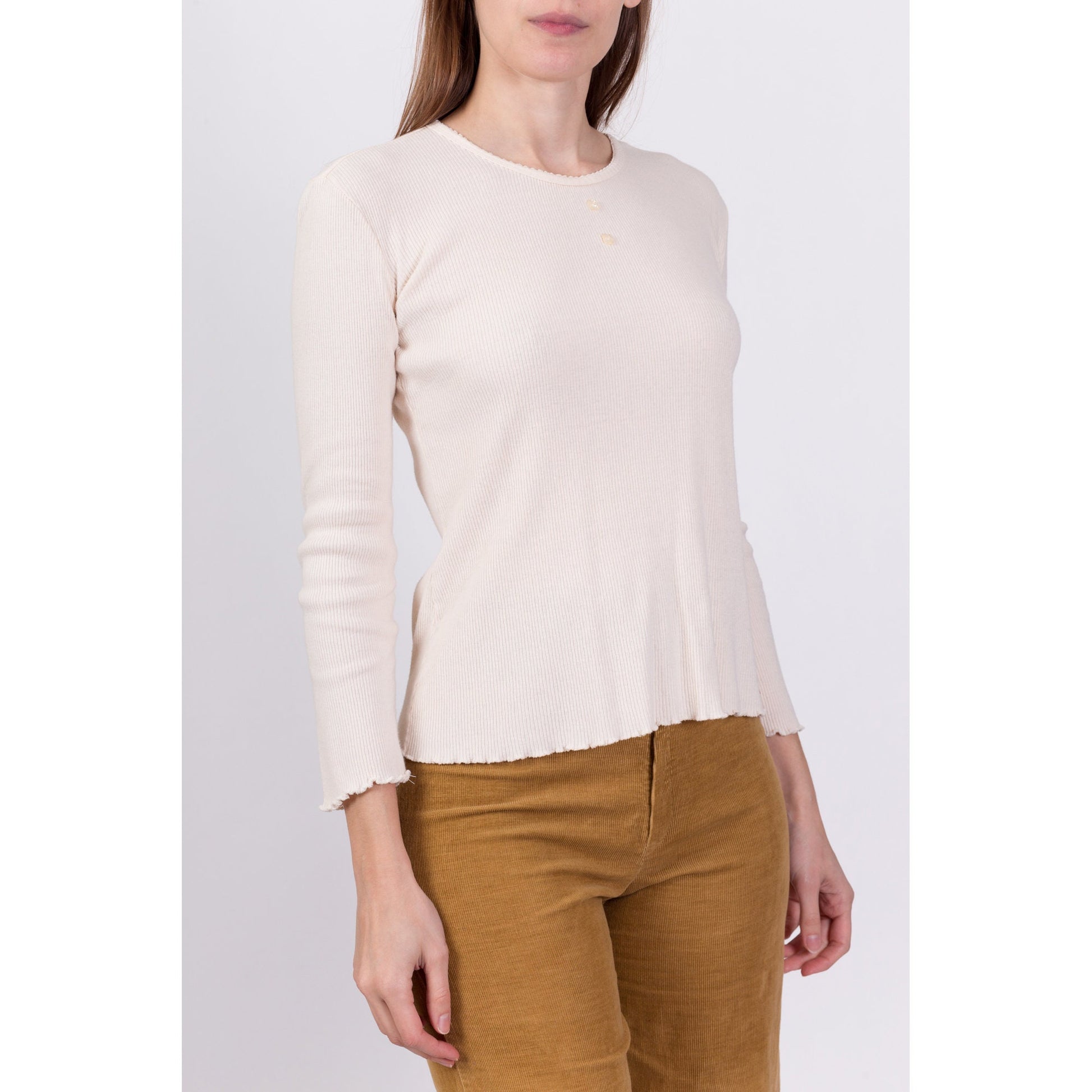 90s Esprit Cotton Thermal Lettuce Hem Top - Small to Medium 