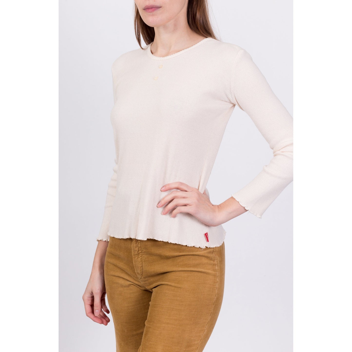90s Esprit Cotton Thermal Lettuce Hem Top - Small to Medium 