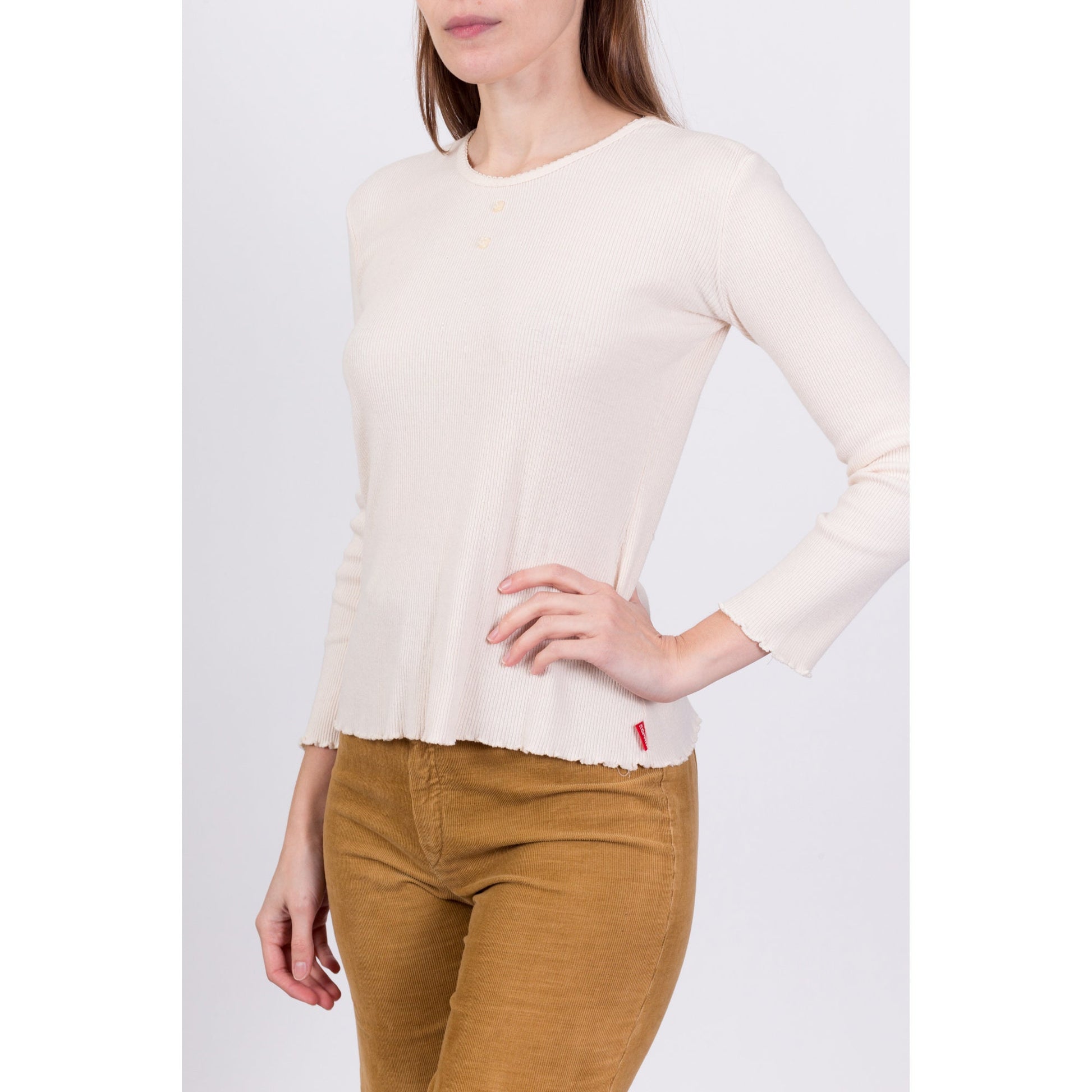 90s Esprit Cotton Thermal Lettuce Hem Top - Small to Medium 