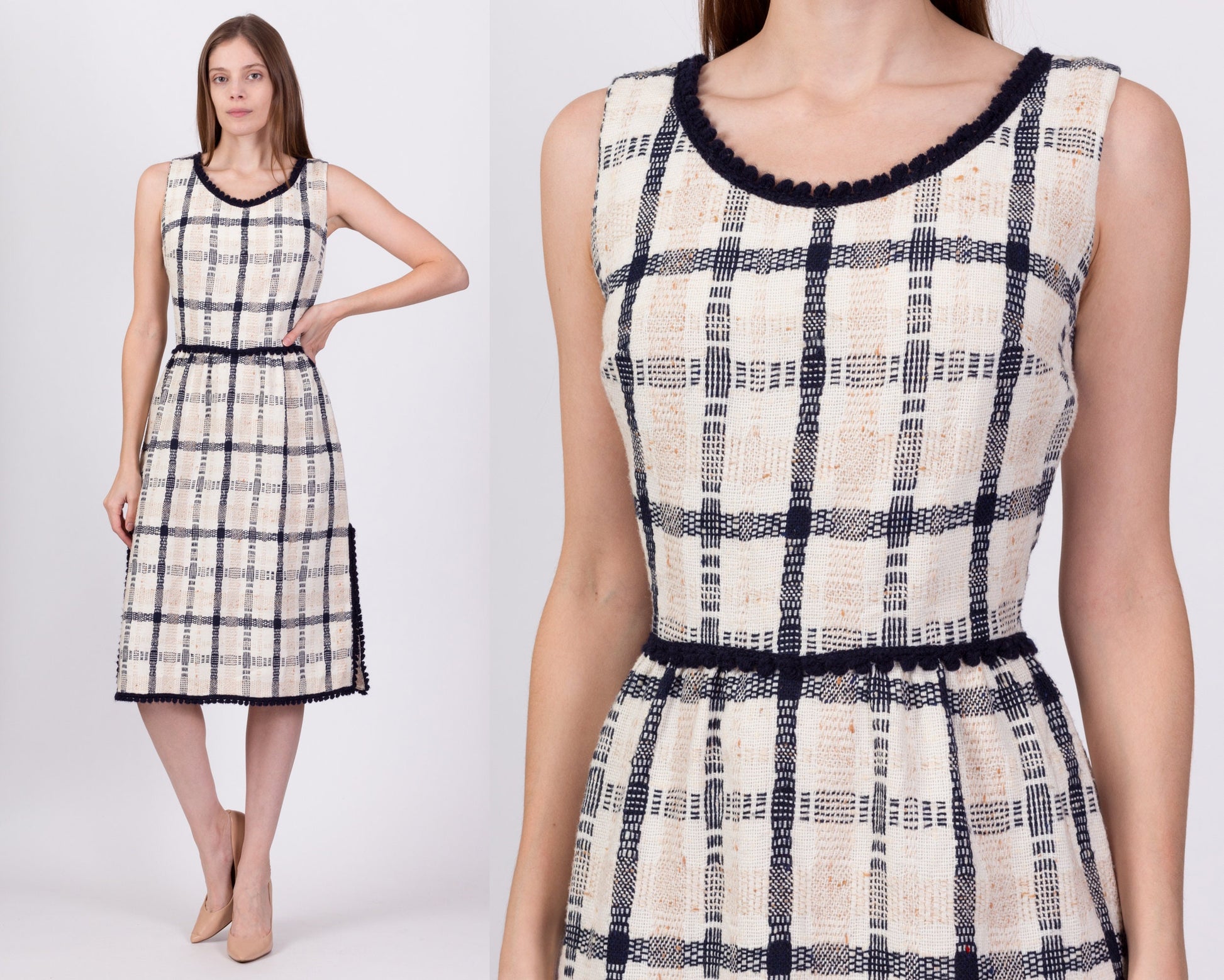 1960s Parade Plaid Knit Midi Dress - Medium 