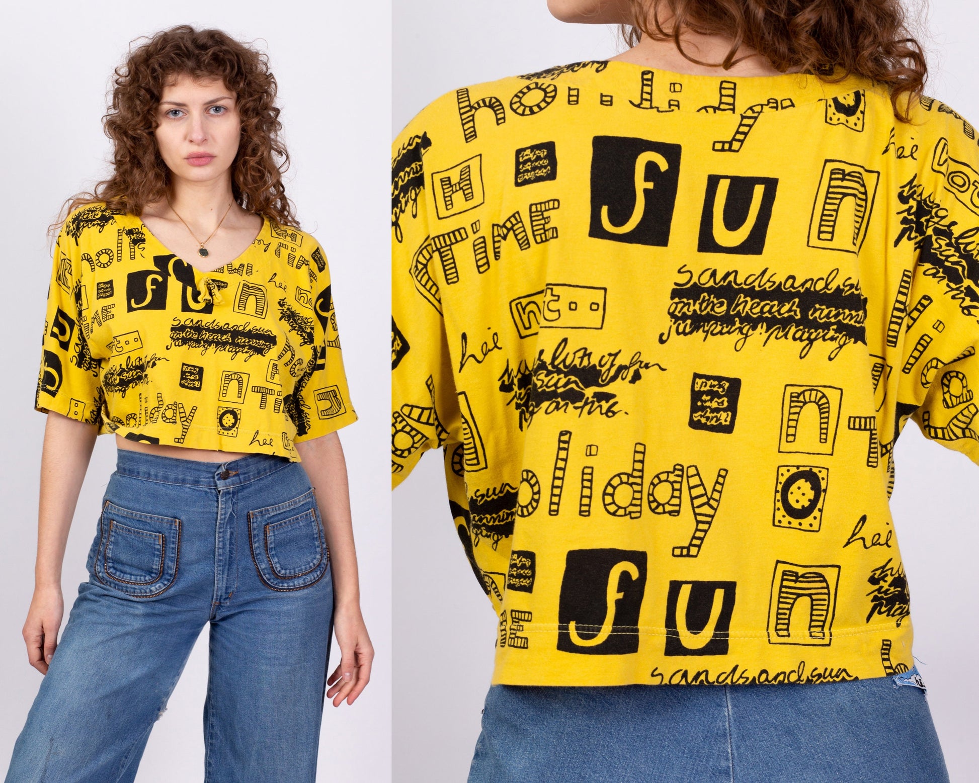 80s Sand & Sun Holiday Fun Time Graphic Cropped Tee - Small