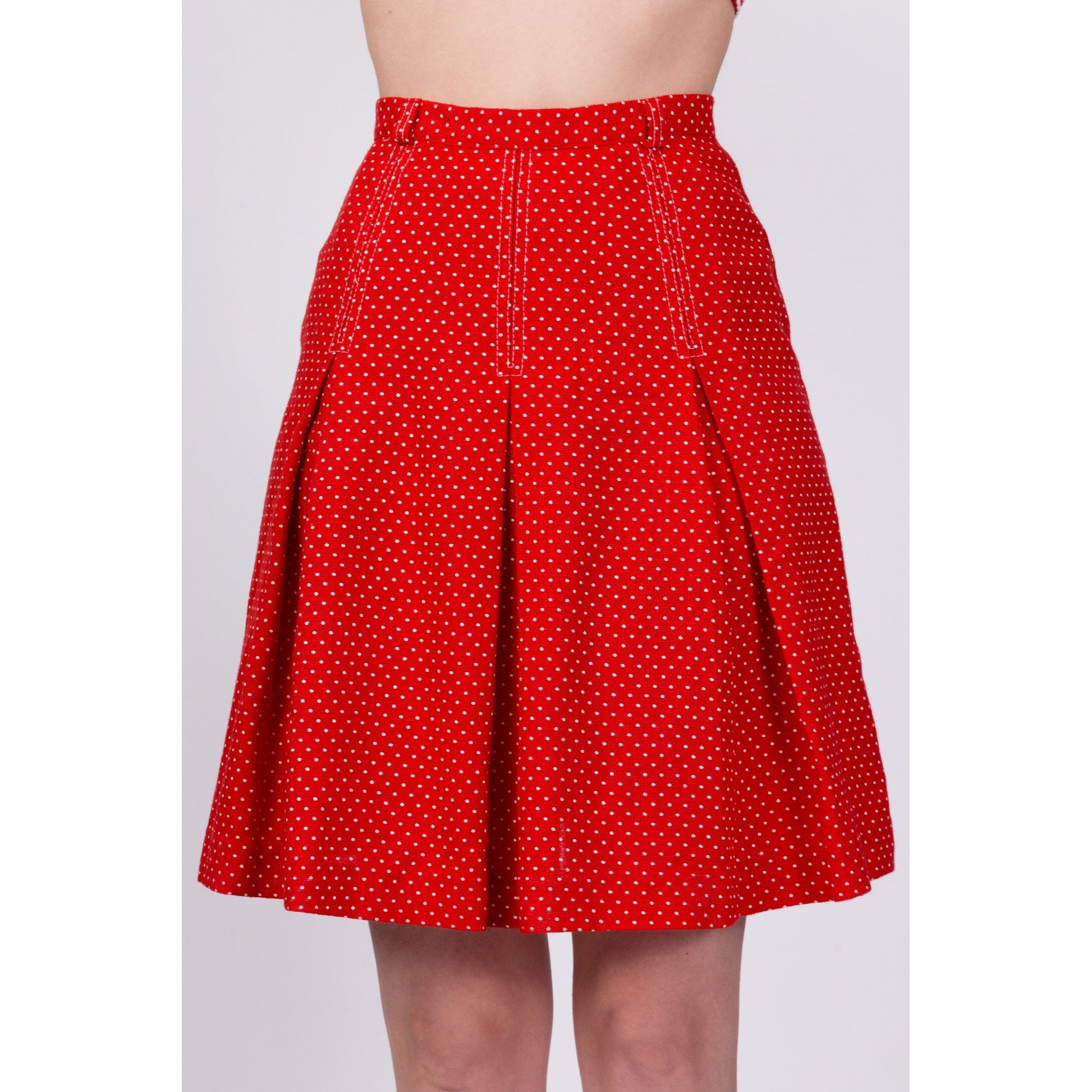 70s Red & White Polka Dot Skirt - Extra Small, 23.5"