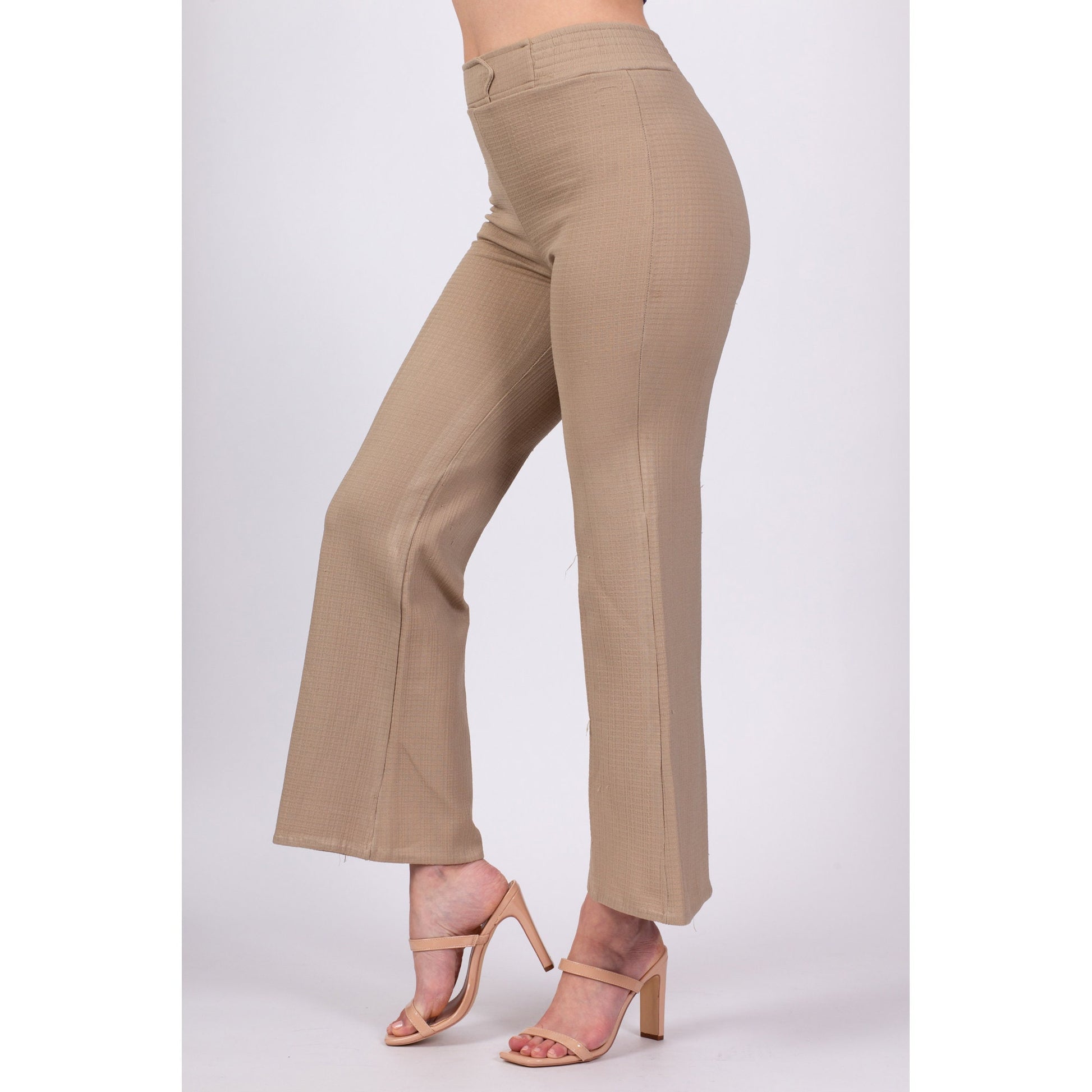 70s Taupe High Waisted Flared Pants - XS to Petite Small, 25"-27" 