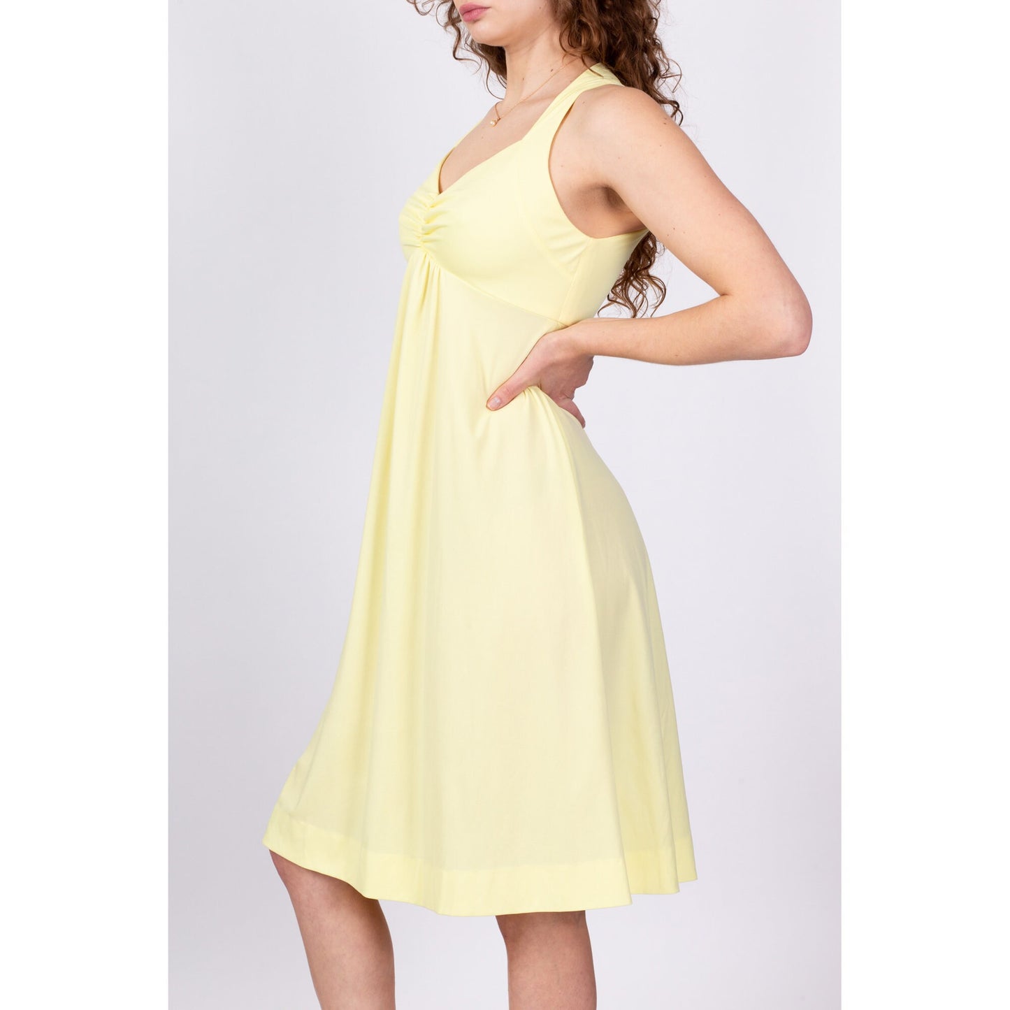 70s Yellow Halter Disco Dress - Small to Medium