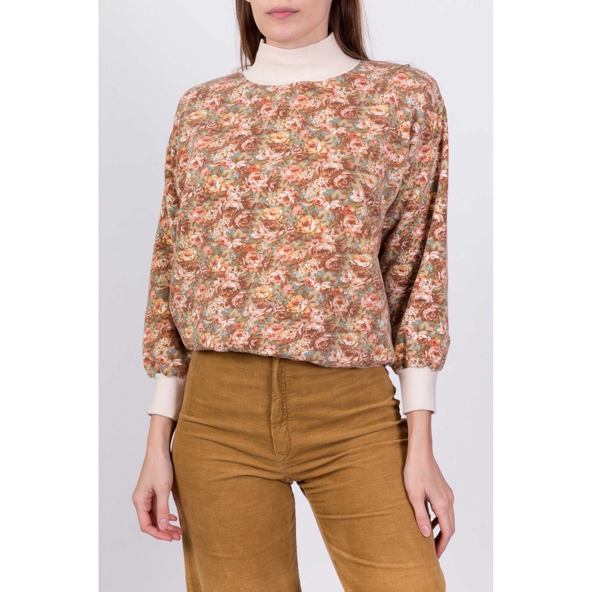 80s Floral Mockneck Sweatshirt - Large 
