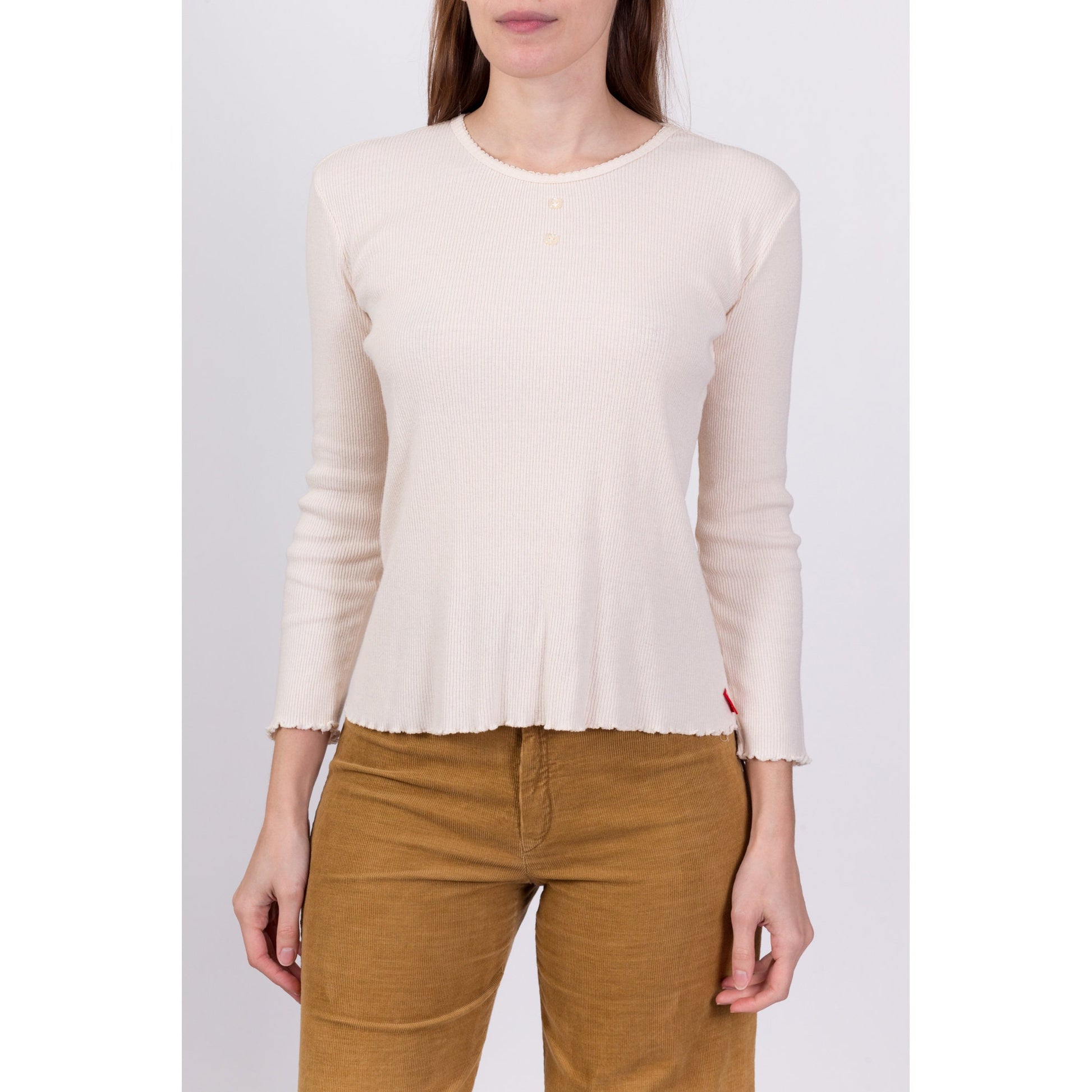 90s Esprit Cotton Thermal Lettuce Hem Top - Small to Medium 