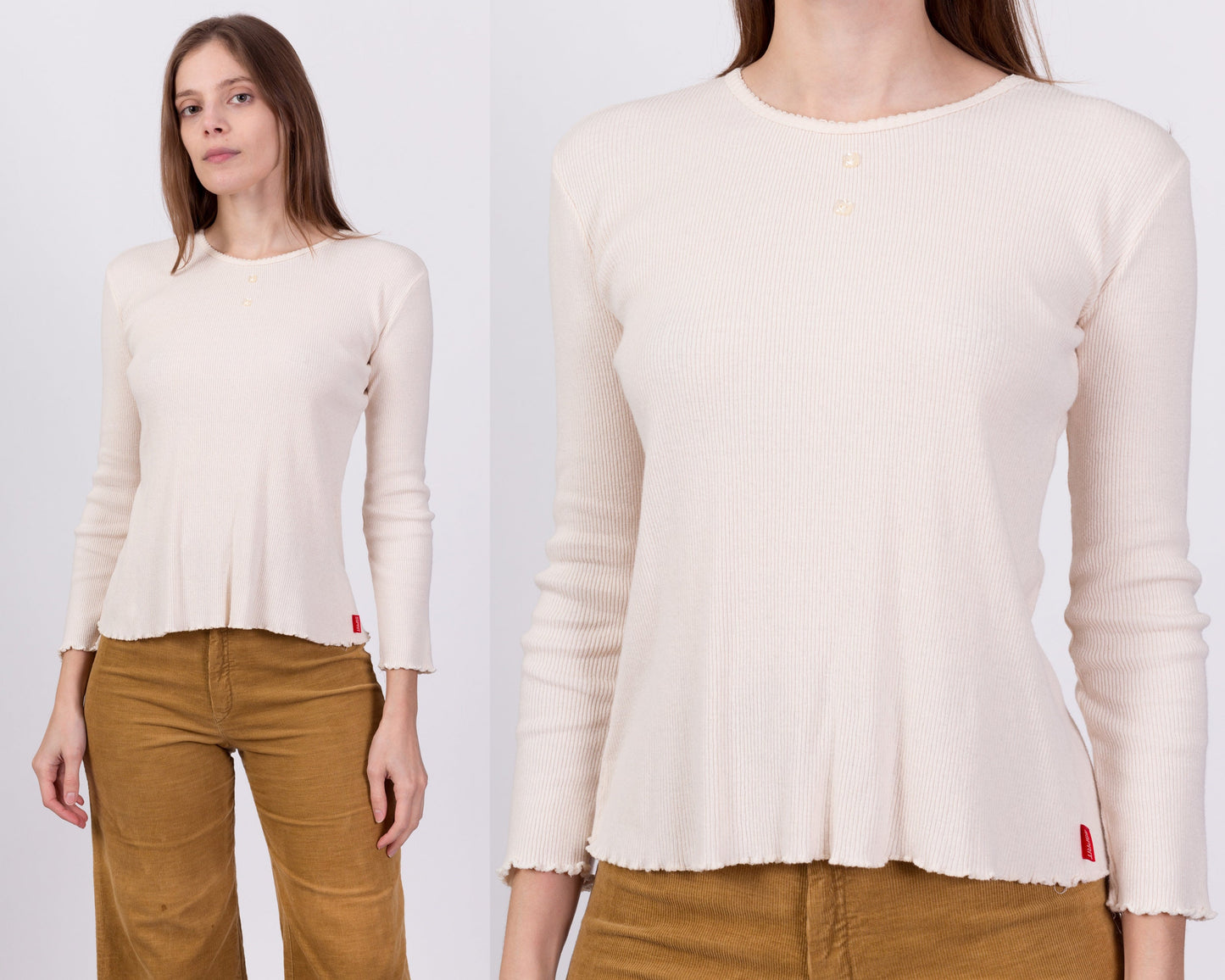 90s Esprit Cotton Thermal Lettuce Hem Top - Small to Medium 
