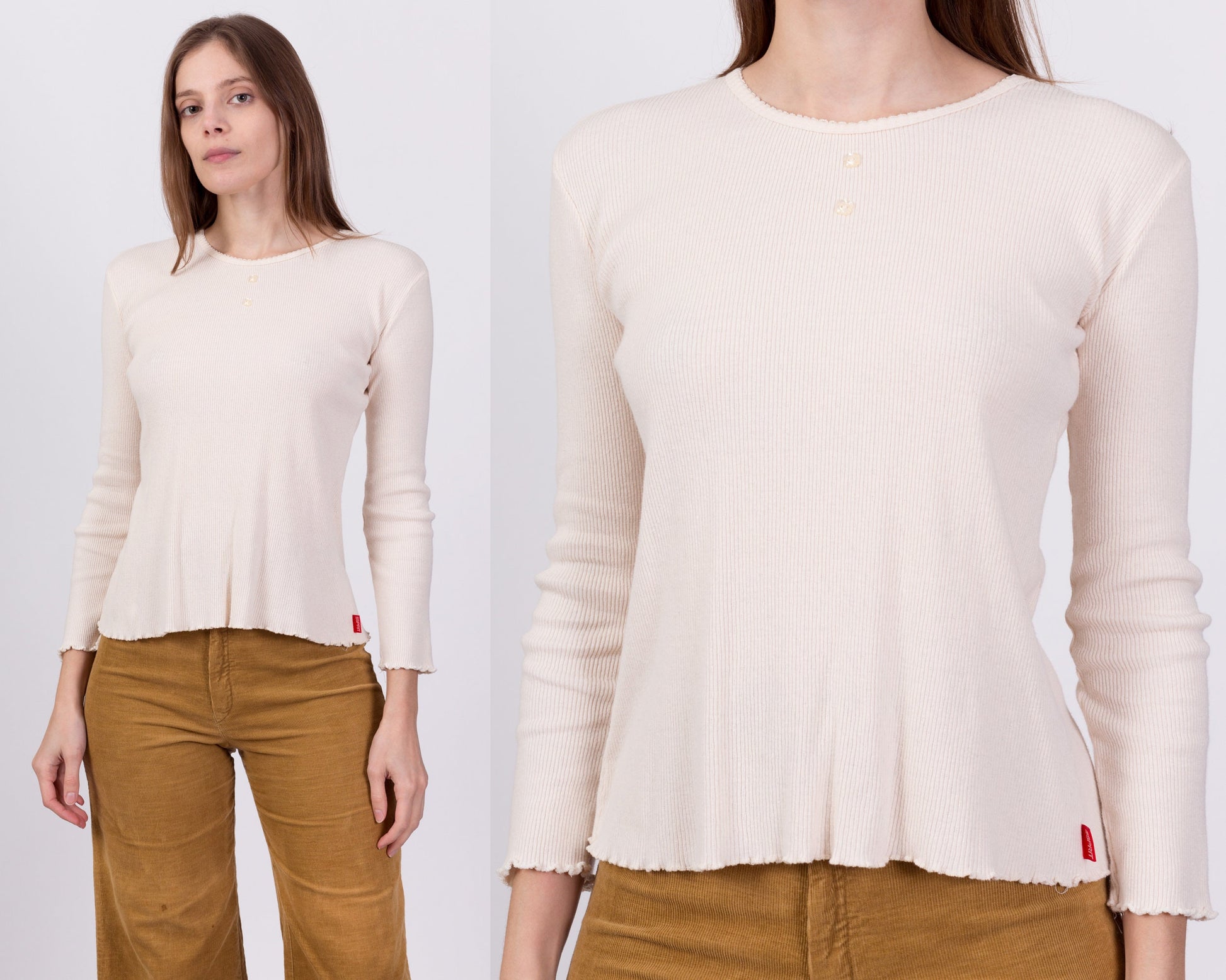 90s Esprit Cotton Thermal Lettuce Hem Top - Small to Medium 