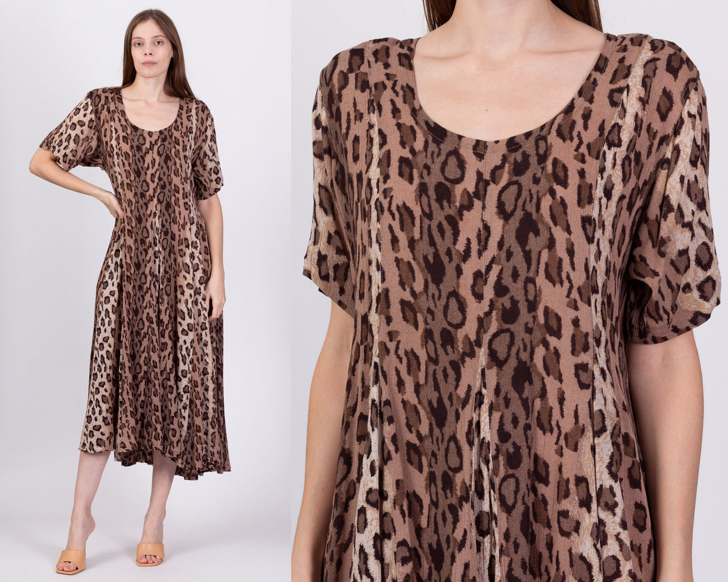 90s Grunge Leopard Print Dress - Small 