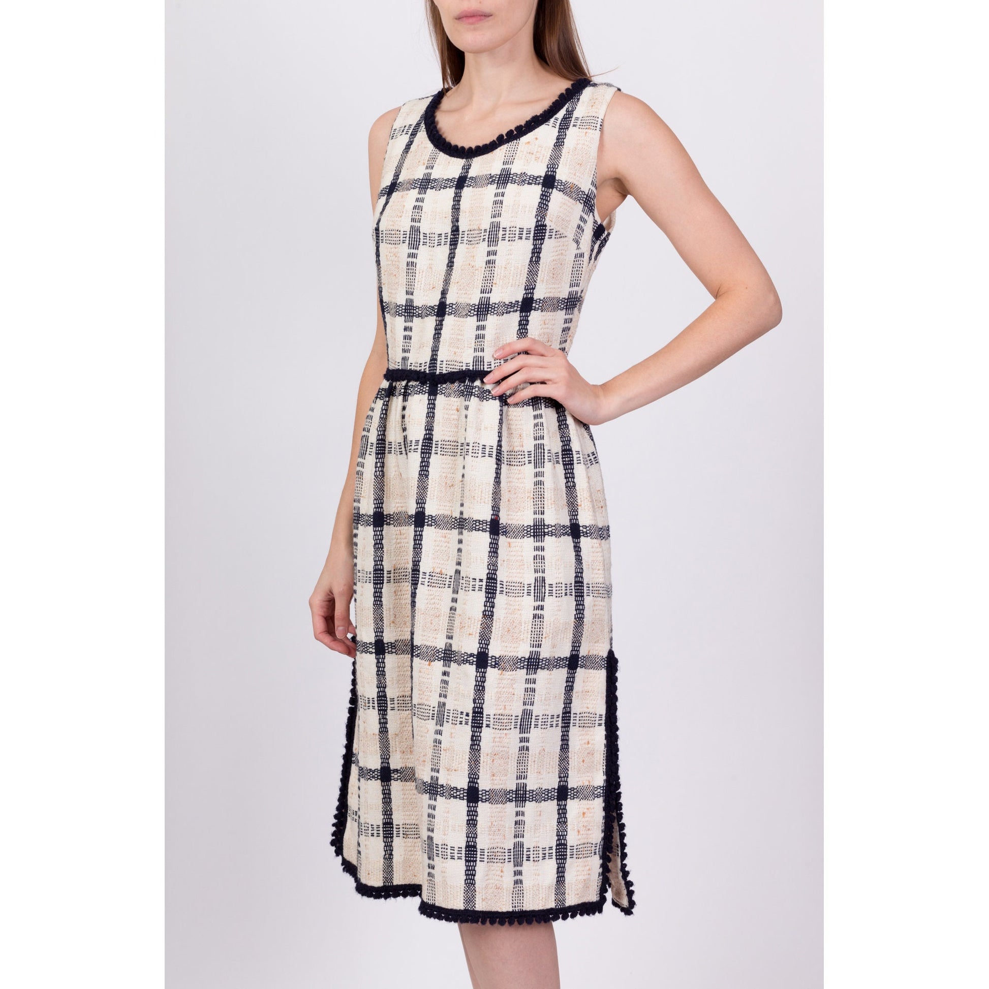 1960s Parade Plaid Knit Midi Dress - Medium 