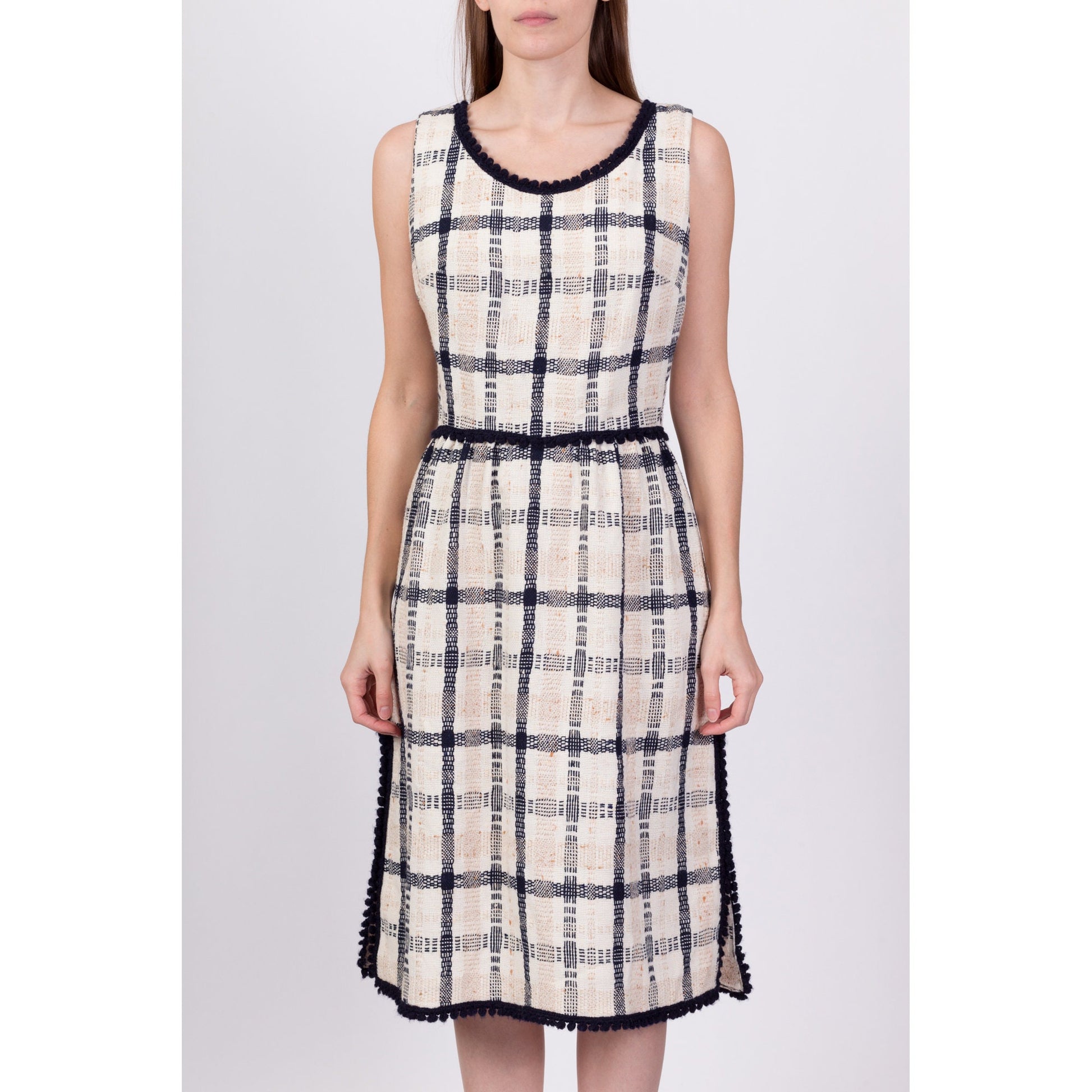 1960s Parade Plaid Knit Midi Dress - Medium 