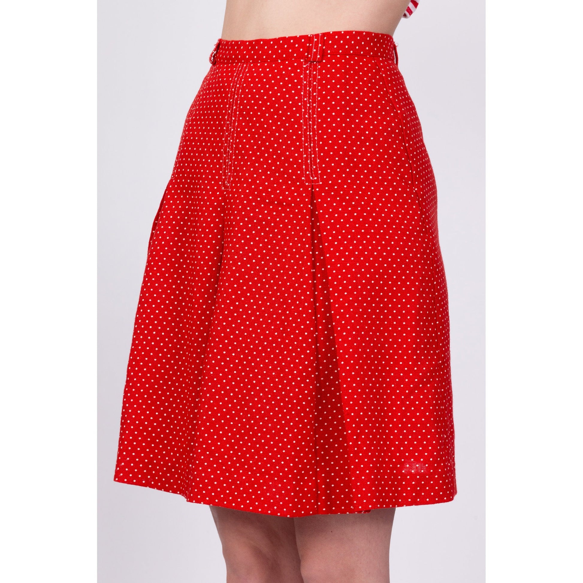 70s Red & White Polka Dot Skirt - Extra Small, 23.5"
