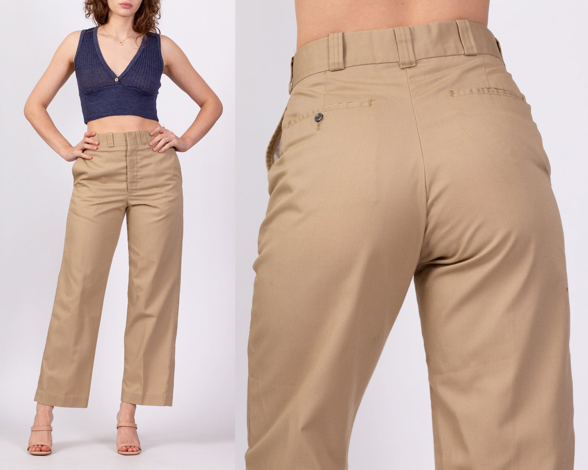 70s Khaki Straight Leg Pants - Men's Small, Women's Medium, 29.5