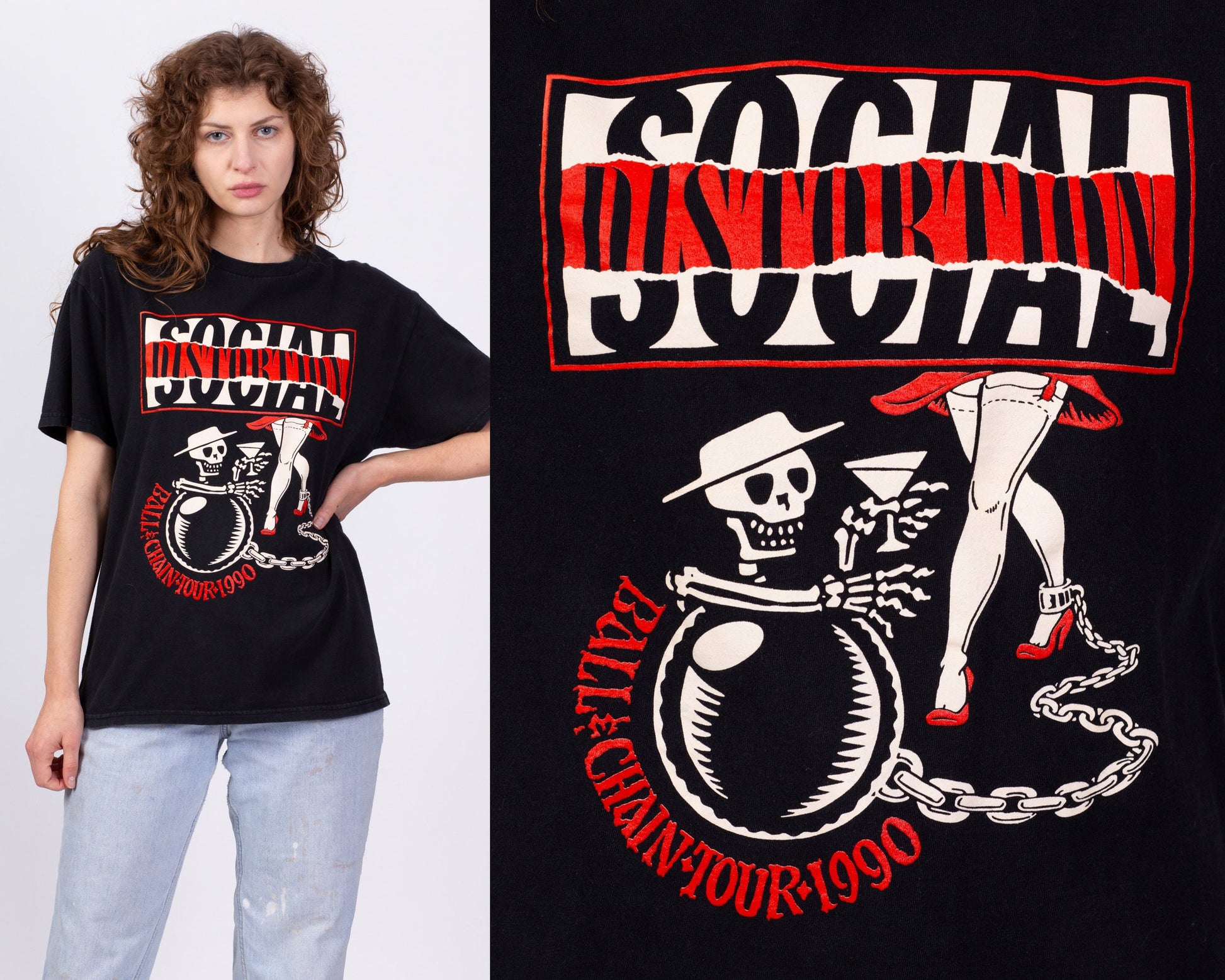 Vintage Social Distortion 1990 Ball & Chain Tour T Shirt - Unisex Large