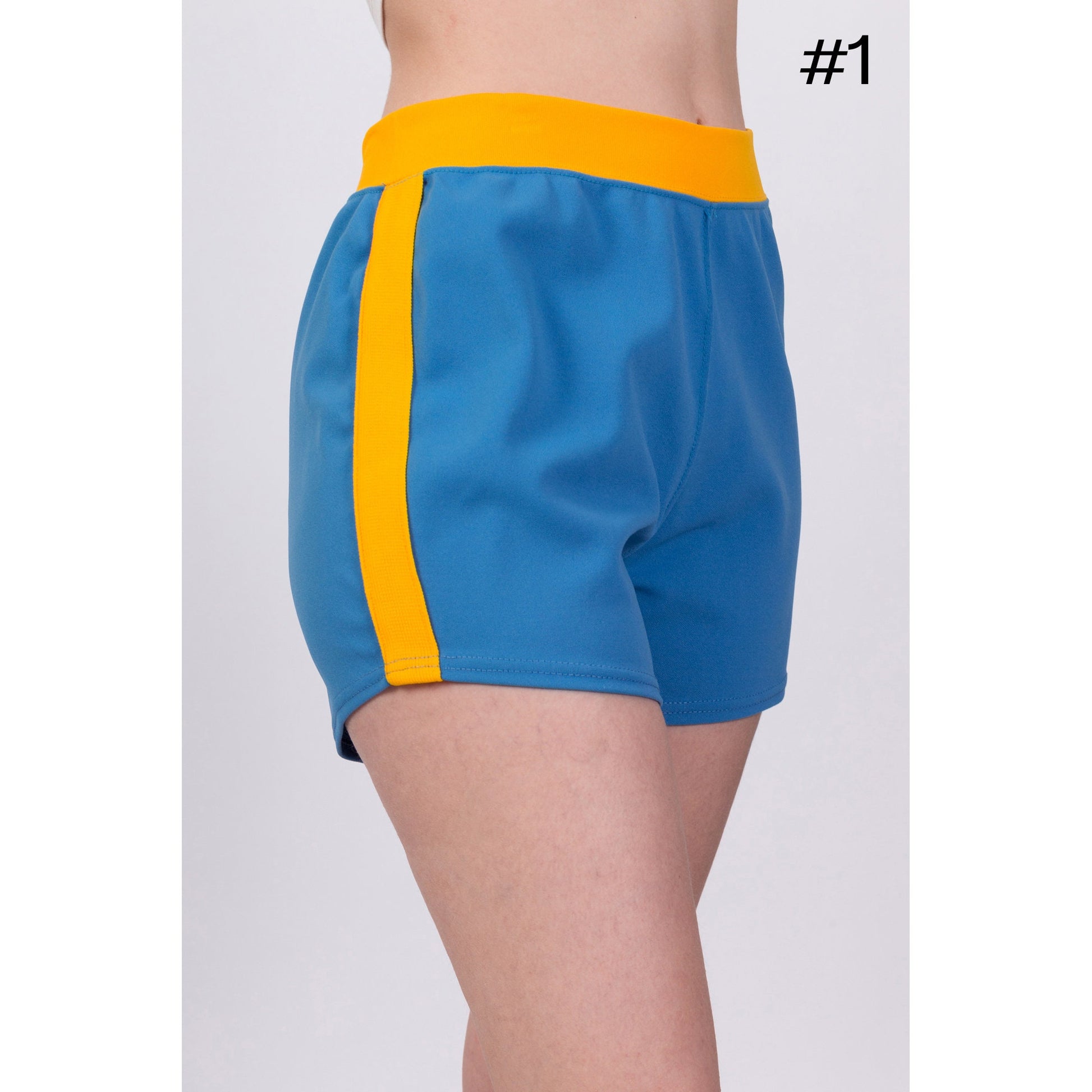 70s Blue Striped Unisex Athletic Shorts - Small to Large