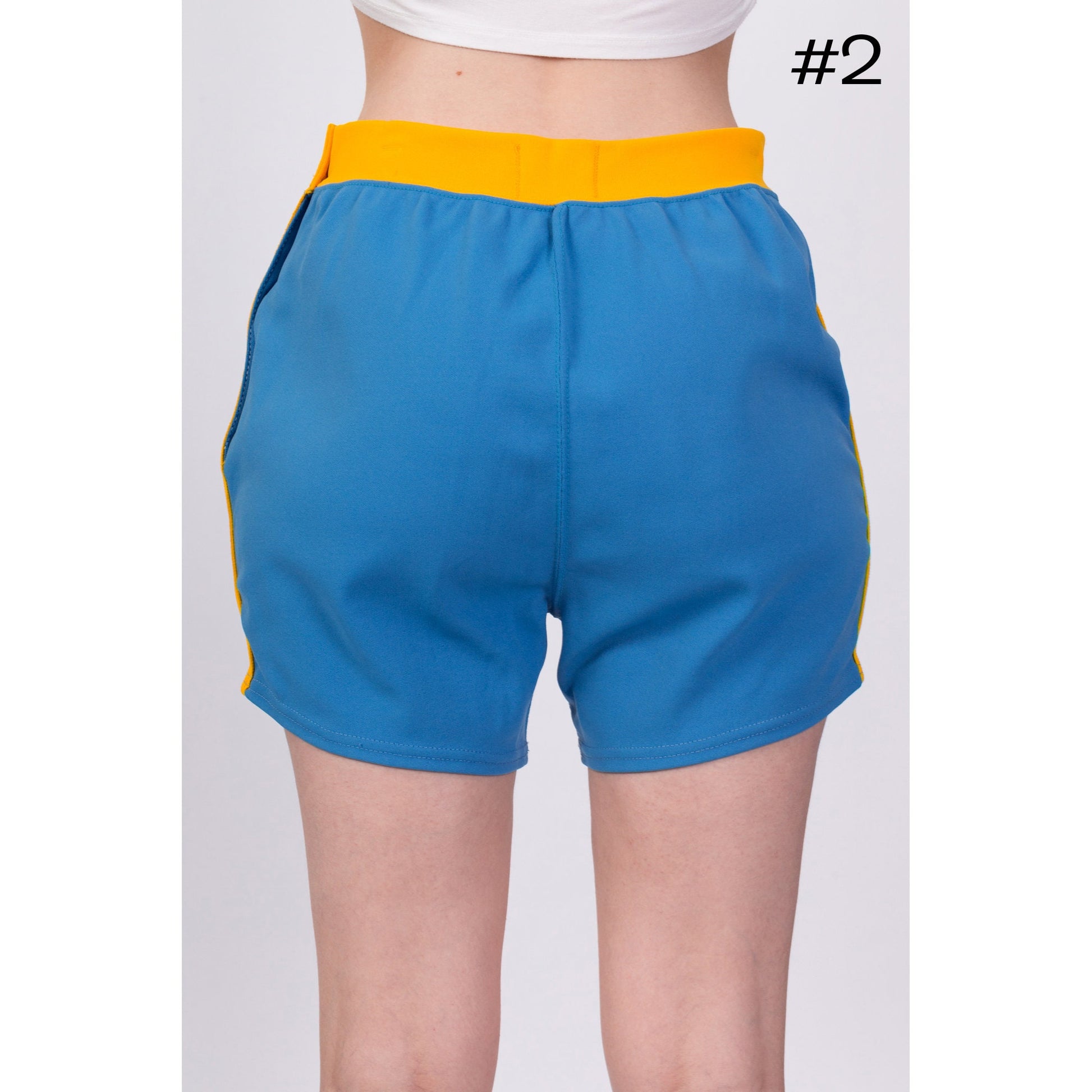 70s Blue Striped Unisex Athletic Shorts - Small to Large