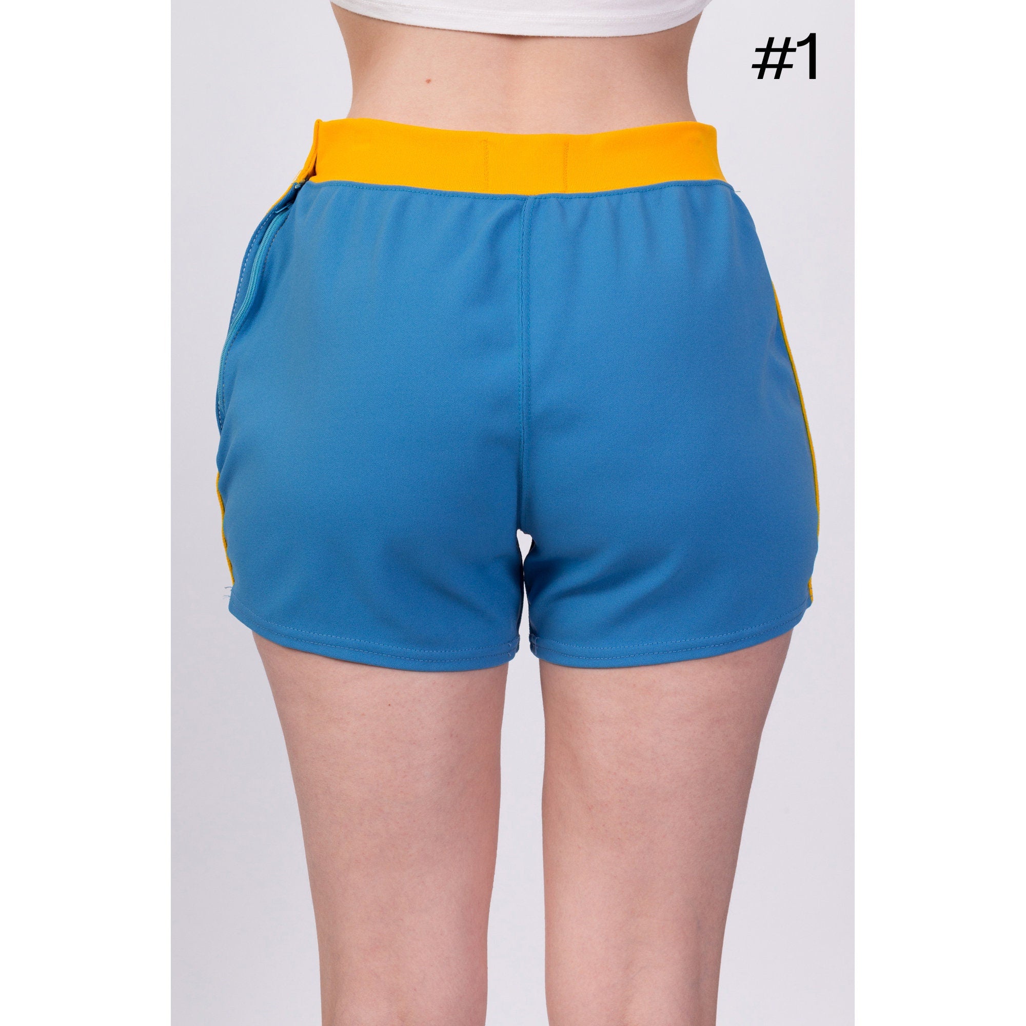 70s Blue Striped Unisex Athletic Shorts Small to Large Flying