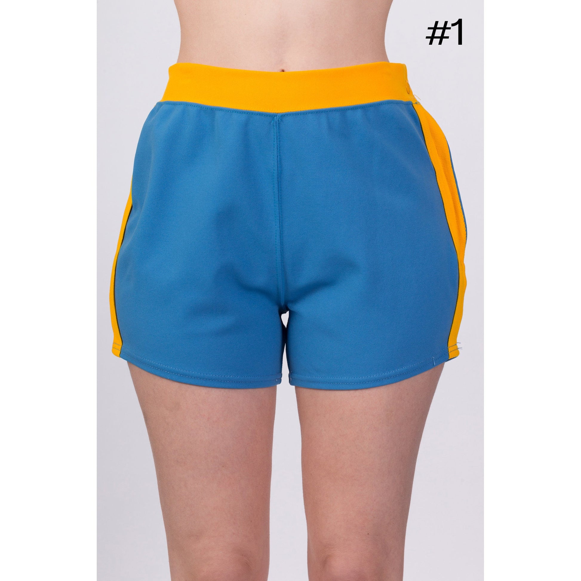 70s Blue Striped Unisex Athletic Shorts - Small to Large