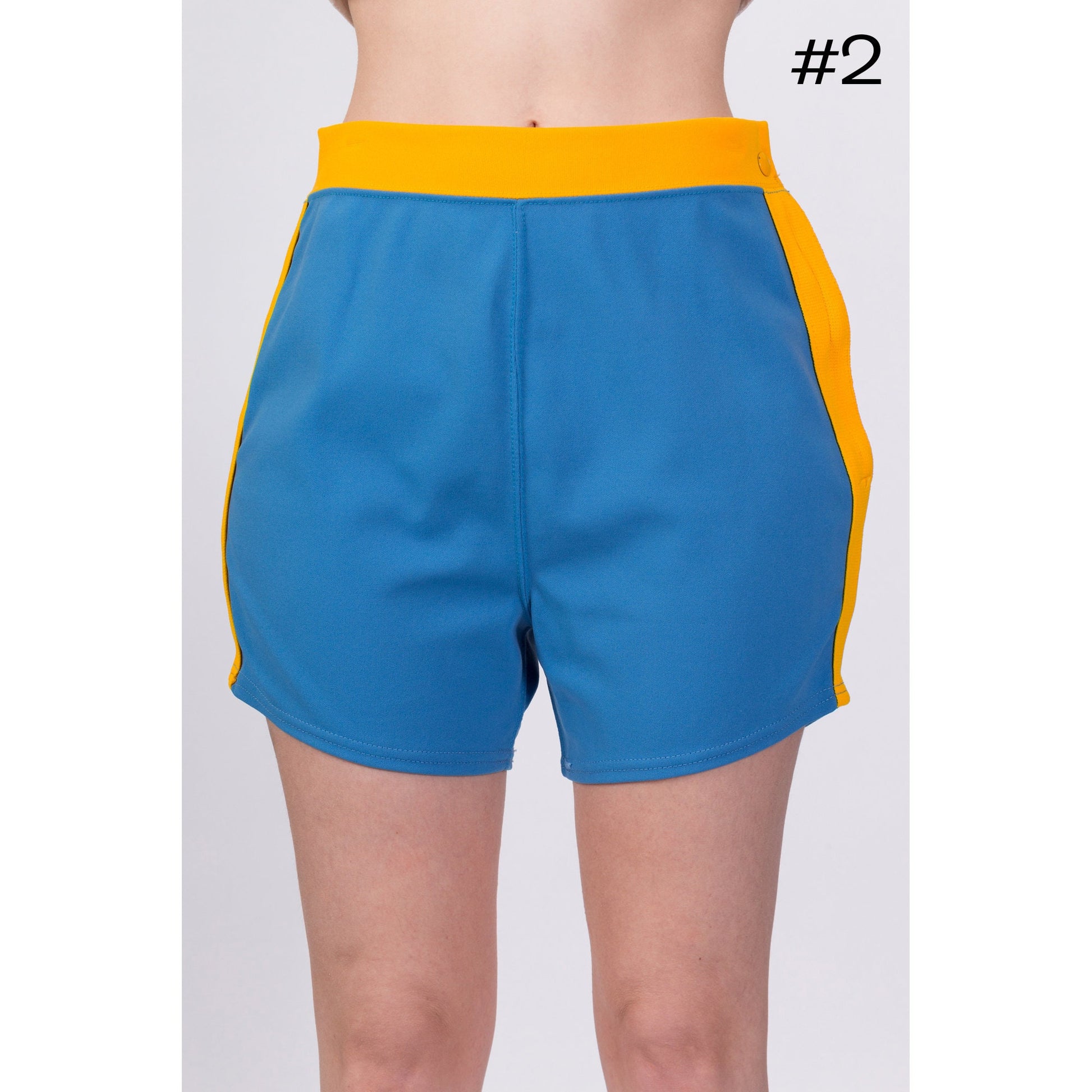 70s Blue Striped Unisex Athletic Shorts - Small to Large