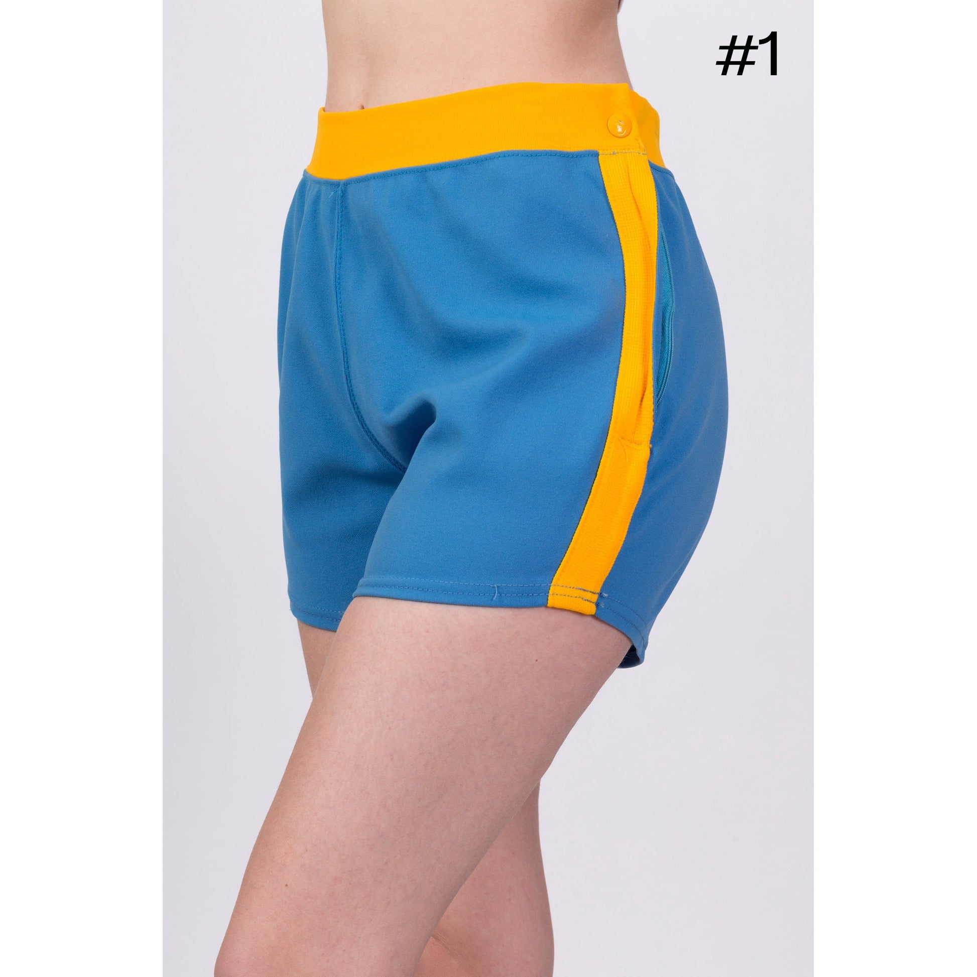 70s Blue Striped Unisex Athletic Shorts - Small to Large
