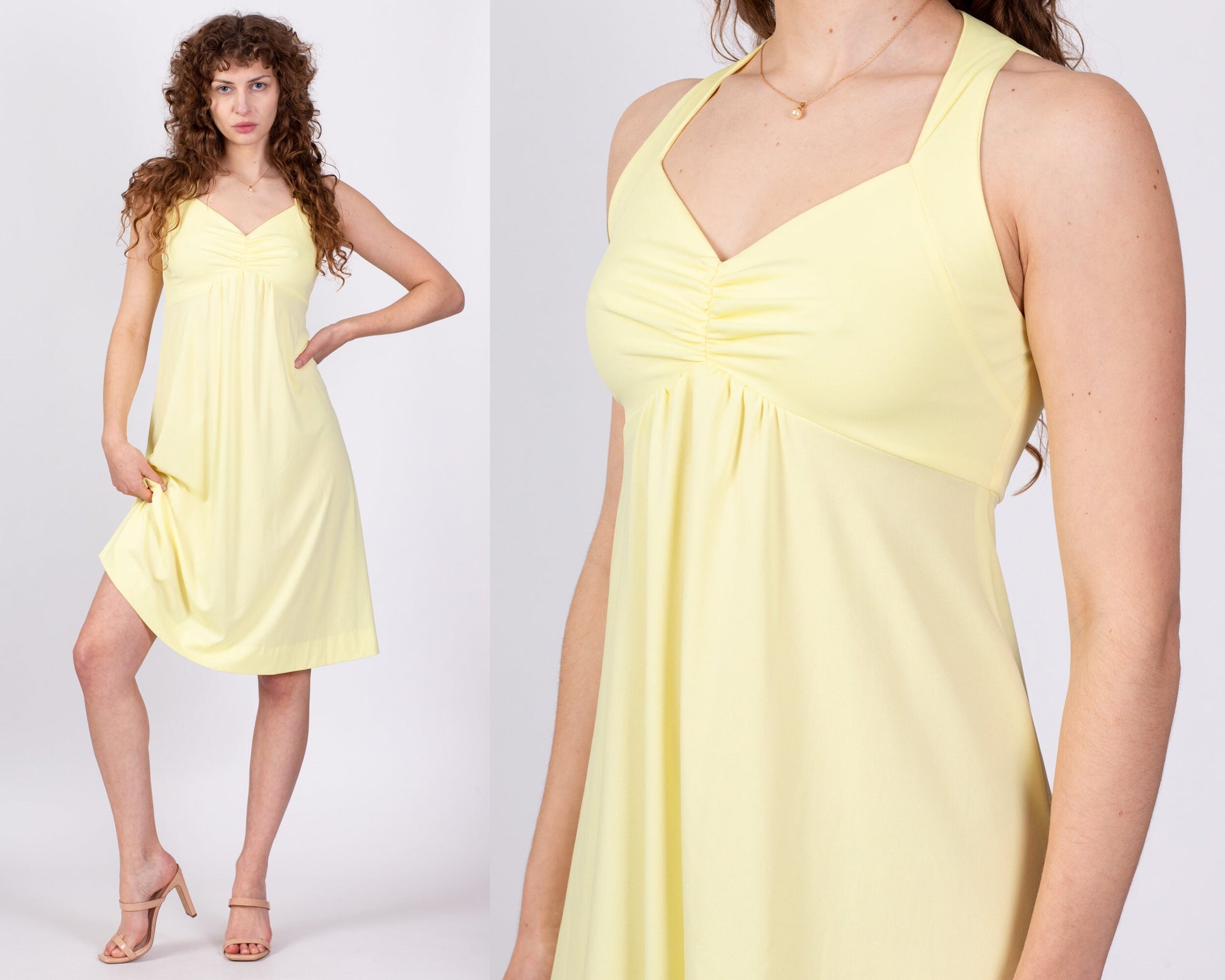 70s Yellow Halter Disco Dress - Small to Medium