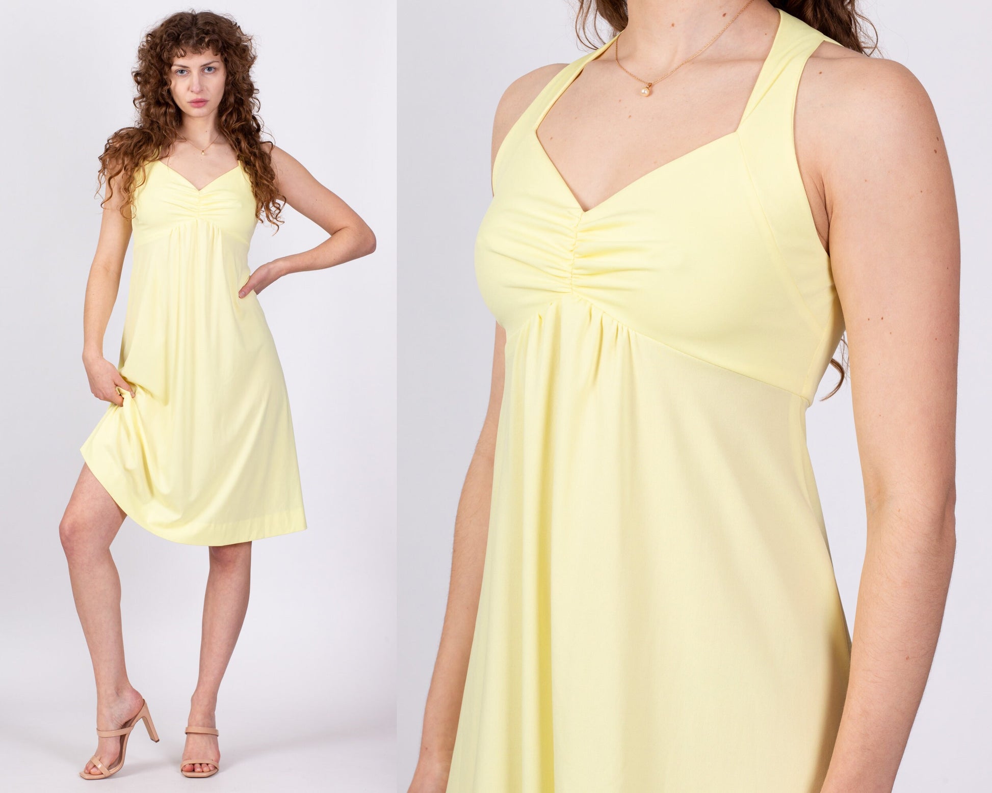 70s Yellow Halter Disco Dress - Small to Medium 70s Yellow Halter Disco Dress - Small to Medium