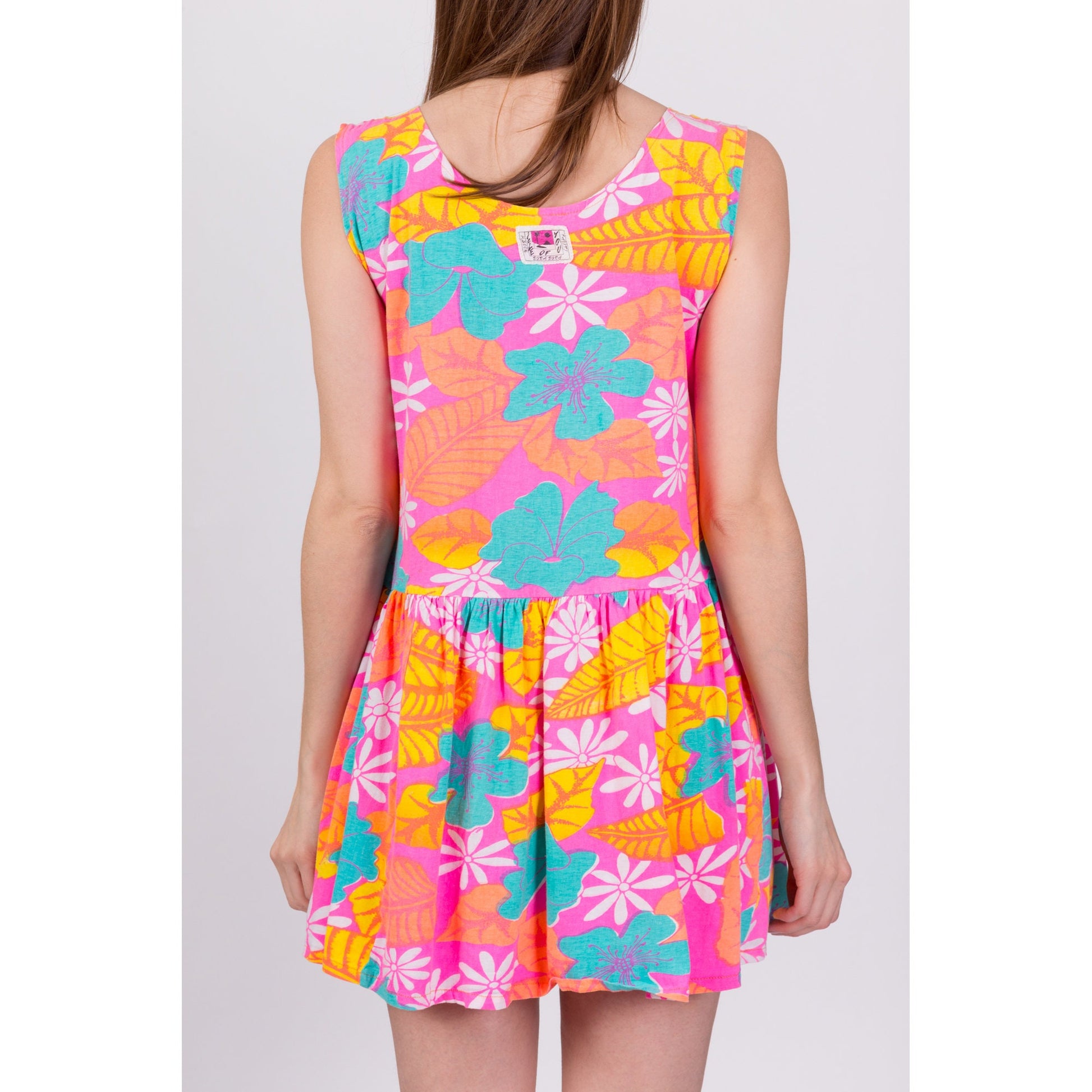 90s Pink Floral Summer Mini Dress - Petite Small to Medium