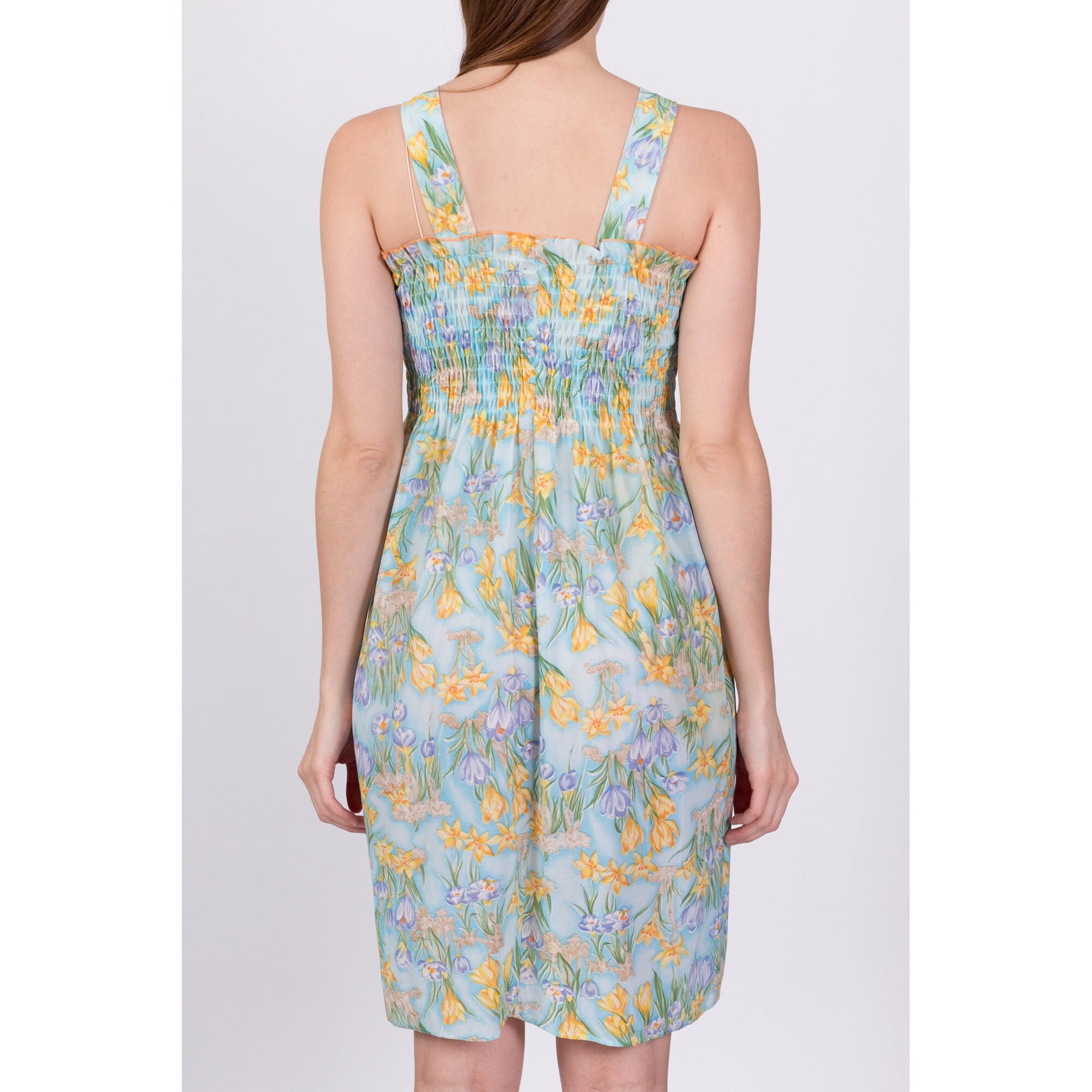 70s Sheer Blue Floral Sundress - Small