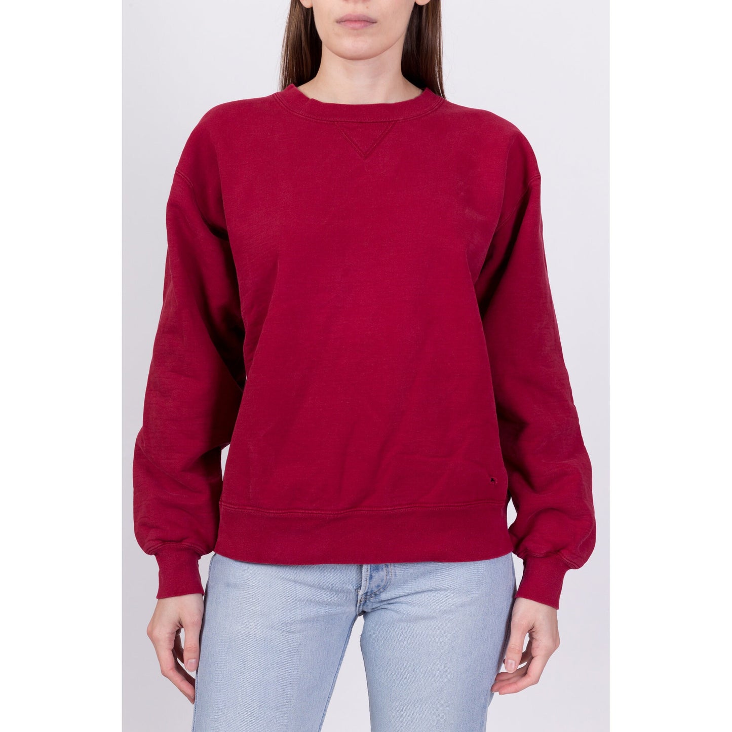 90s Wine Red Crewneck V Stitch Sweatshirt - Men's Medium
