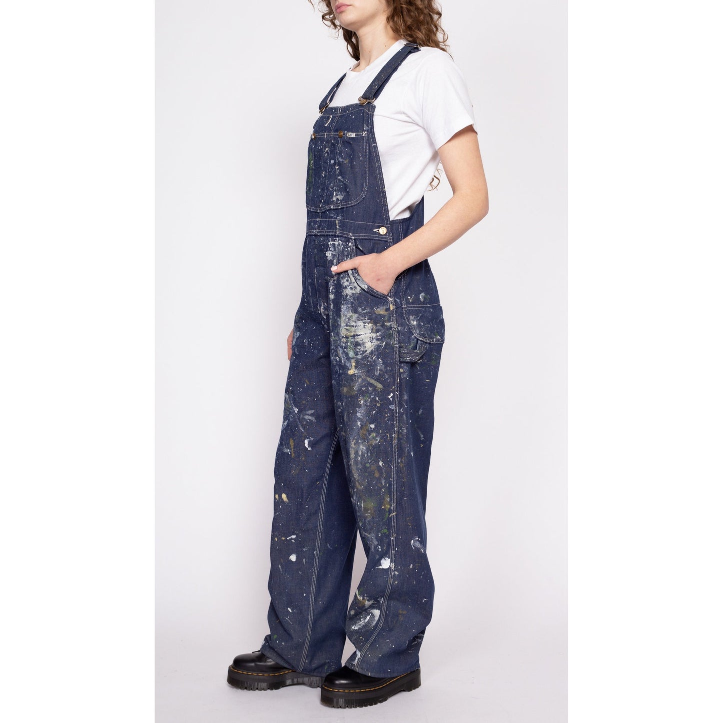 70s Lee Distressed Chambray Overalls - Unisex Large