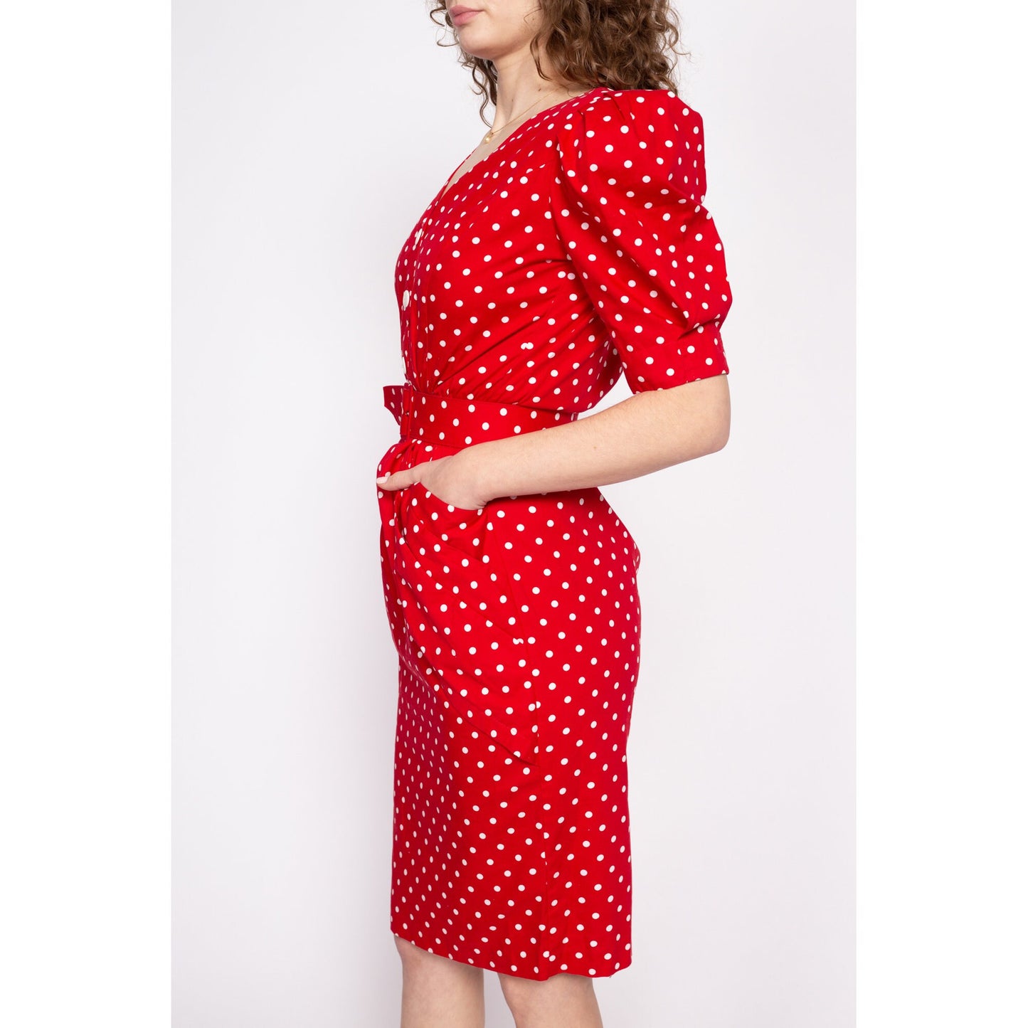 80s Choon Red Polka Dot Ladybug Pocket Dress - Small to Medium