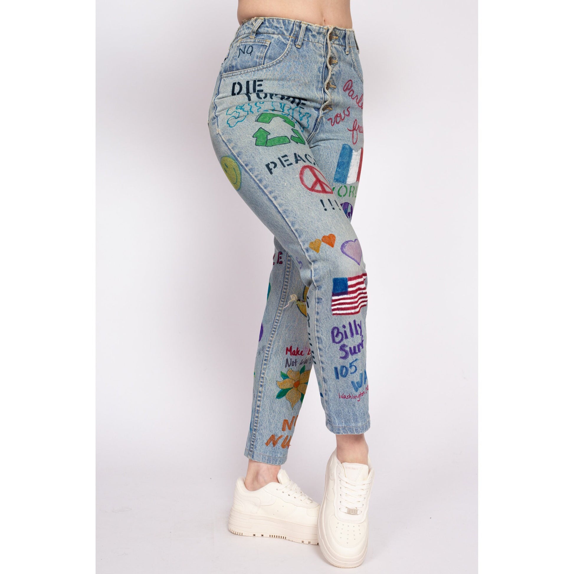 90s Guess Hand Painted Graffiti Jeans - Small, 26"