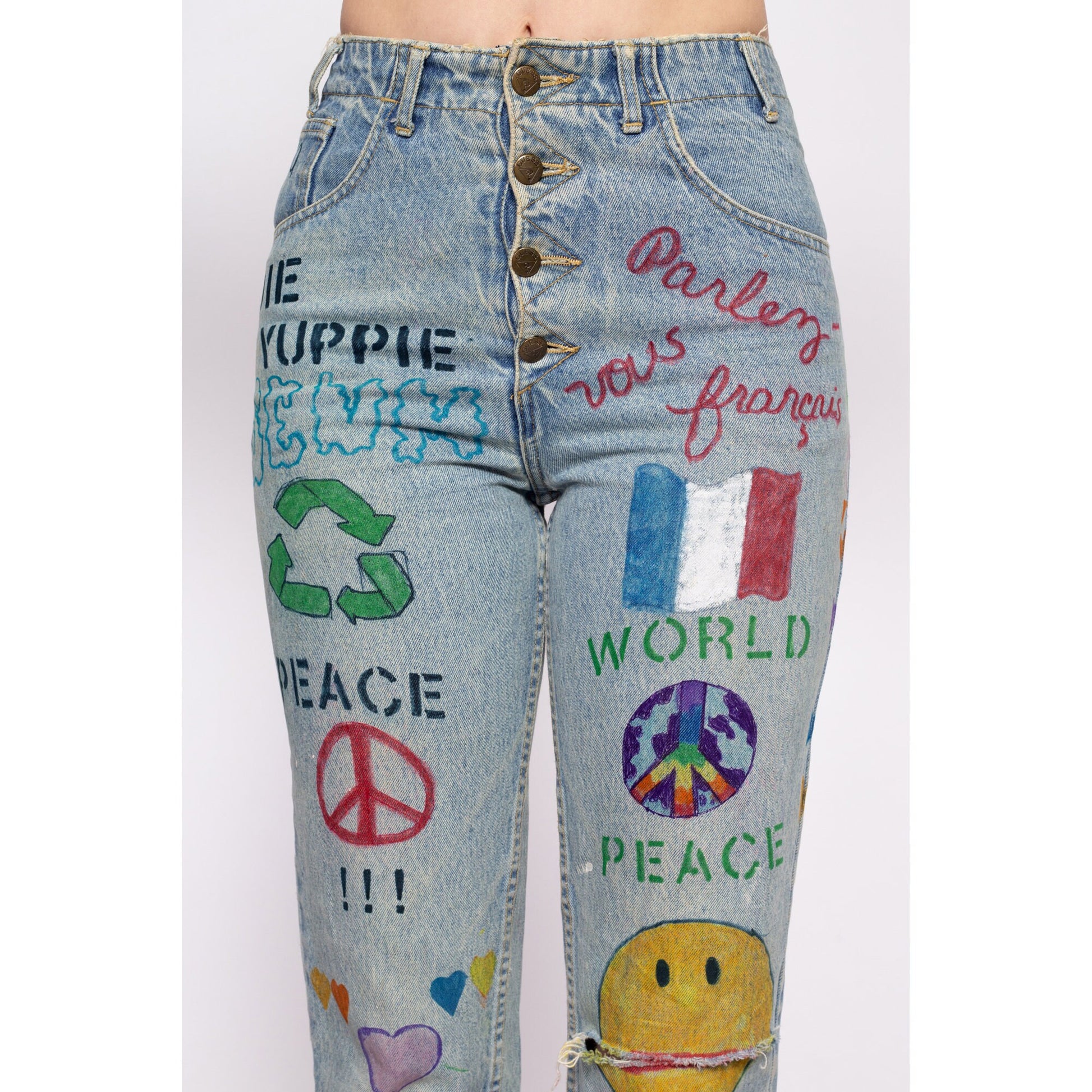 90s Guess Hand Painted Graffiti Jeans - Small, 26"