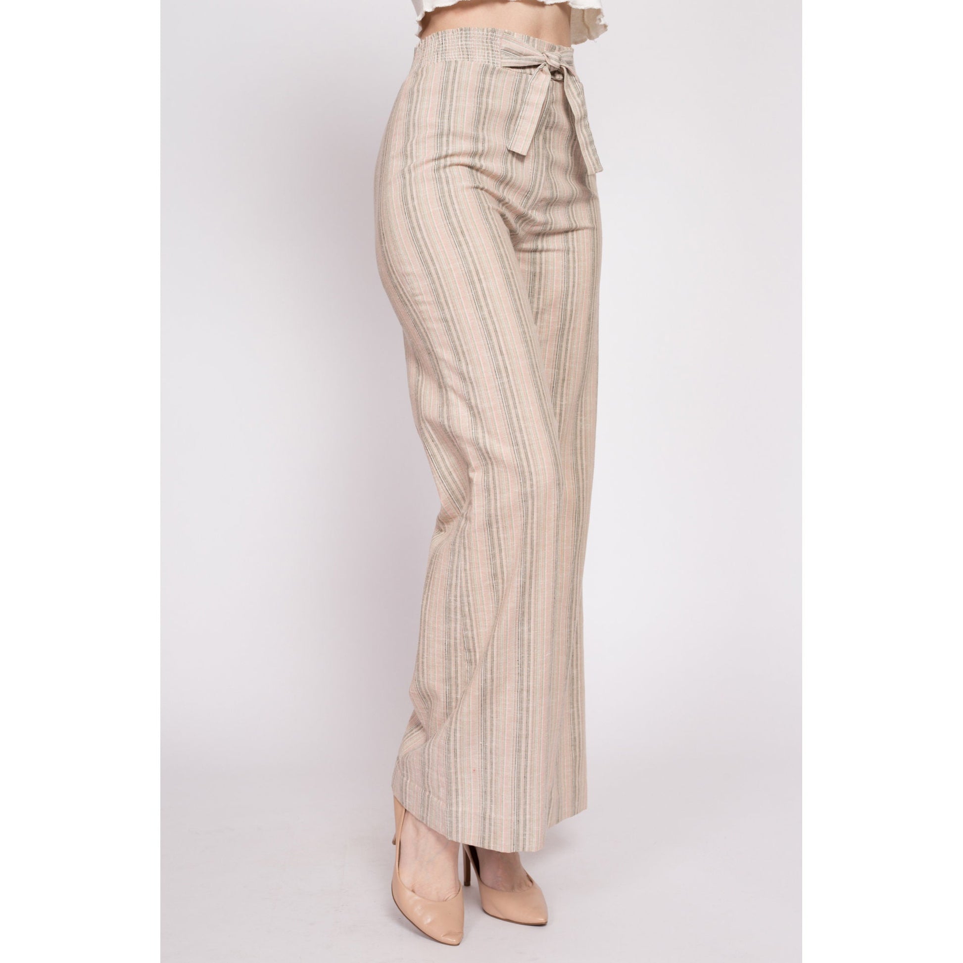 70s Striped High Waisted Flared Pants - XS to Small – Flying Apple Vintage