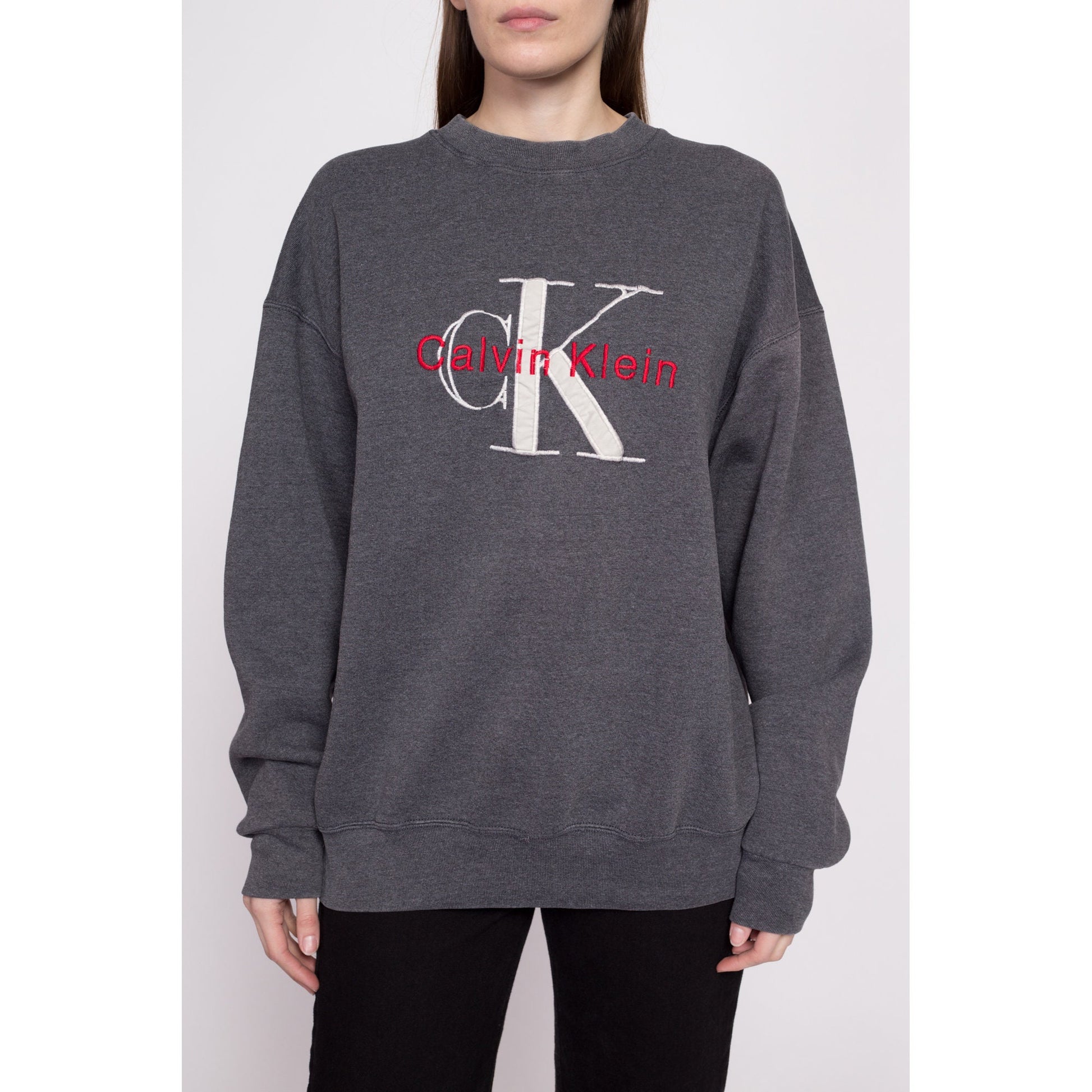 Calvin Klein Sweatshirt Women Medium Hoodie Logo Pullover Retro CK